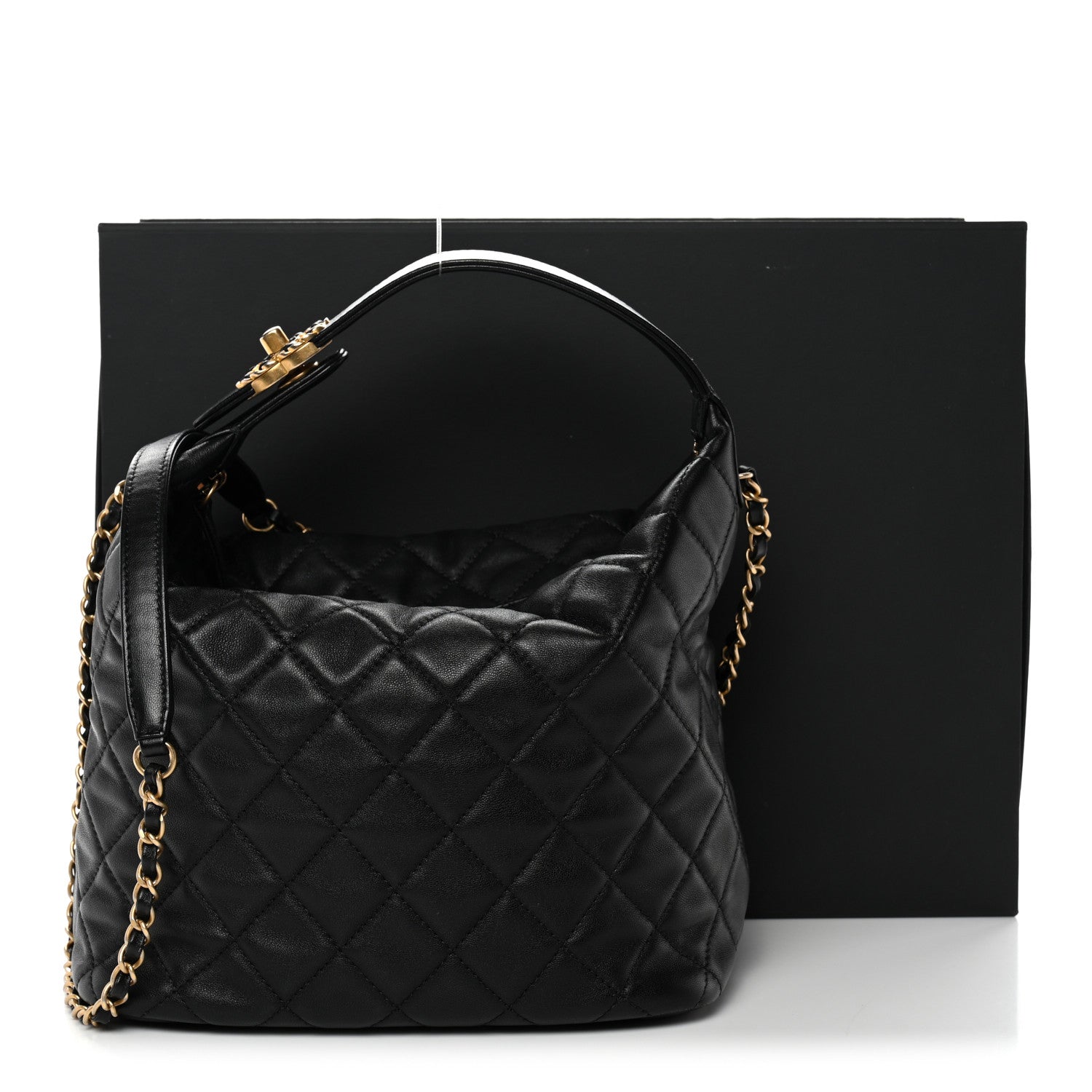 Chanel Lambskin Quilted Large Perfect Meeting Hobo Black