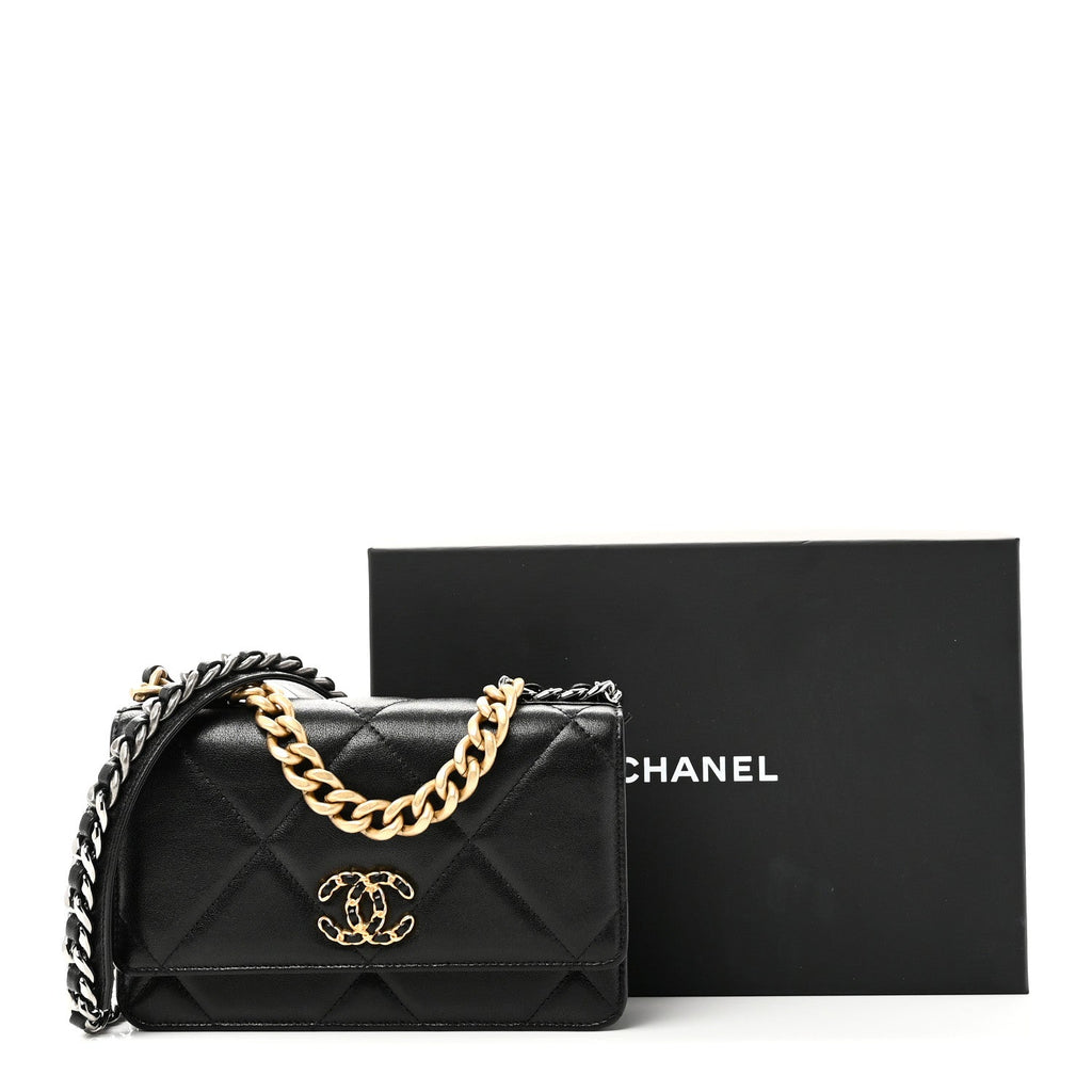 Chanel Lambskin Quilted Chanel 19 Wallet On Chain WOC Black