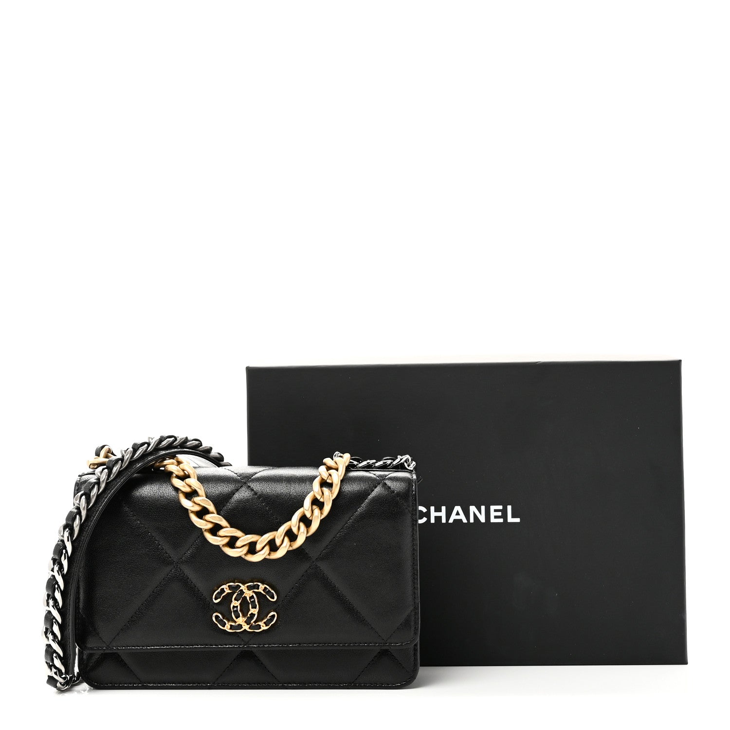 Chanel Lambskin Quilted Chanel 19 Wallet On Chain WOC Black
