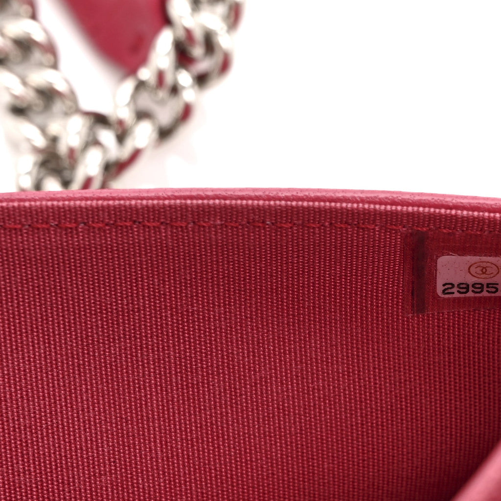 Chanel Lambskin Quilted Boy Wallet On Chain WOC Dark Fuchsia