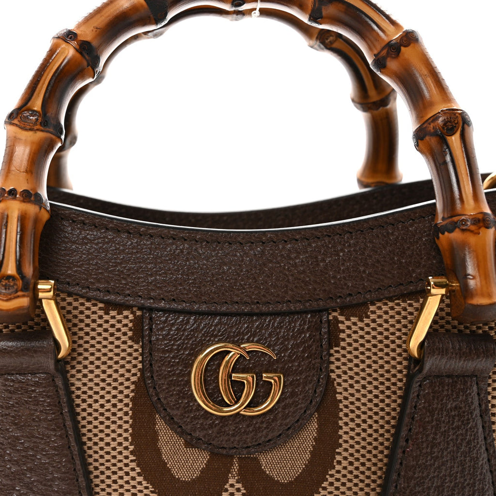 Gucci Monogram Jumbo GG Textured Dollar Calfskin Small Diana Tote Bag Camel Ebony New Acero Pomegranate Red