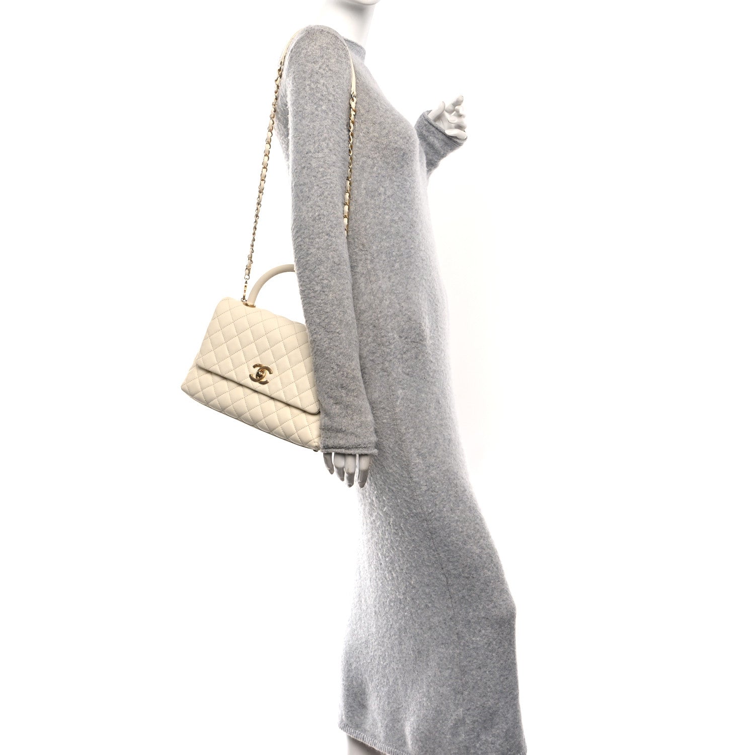 Chanel Caviar Quilted Small Coco Handle Flap White