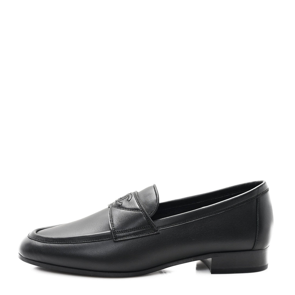 Calfskin Womens Stitched CC Loafers 36 Black
