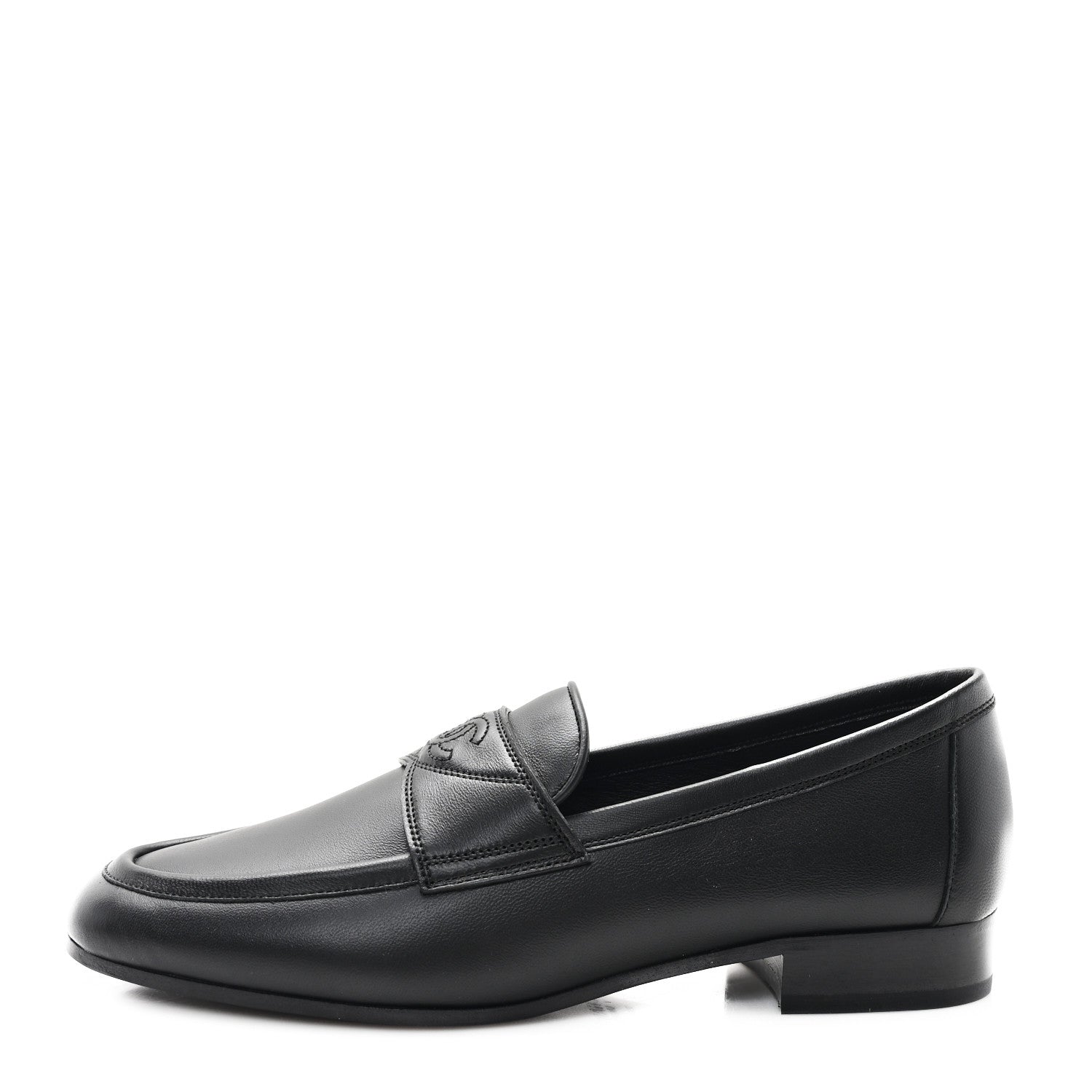 Calfskin Womens Stitched CC Loafers 36 Black