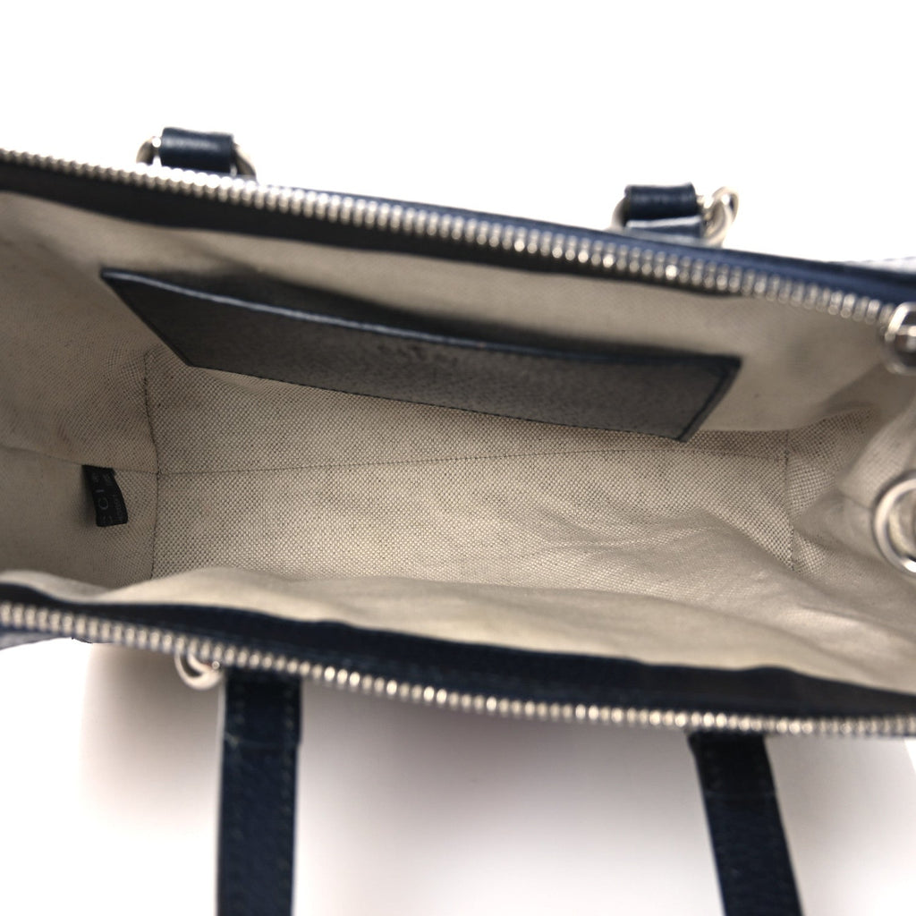 Gucci GG Supreme Monogram Textured Dollar Calfskin Web Small Ophidia Tote Bag Beige Blue