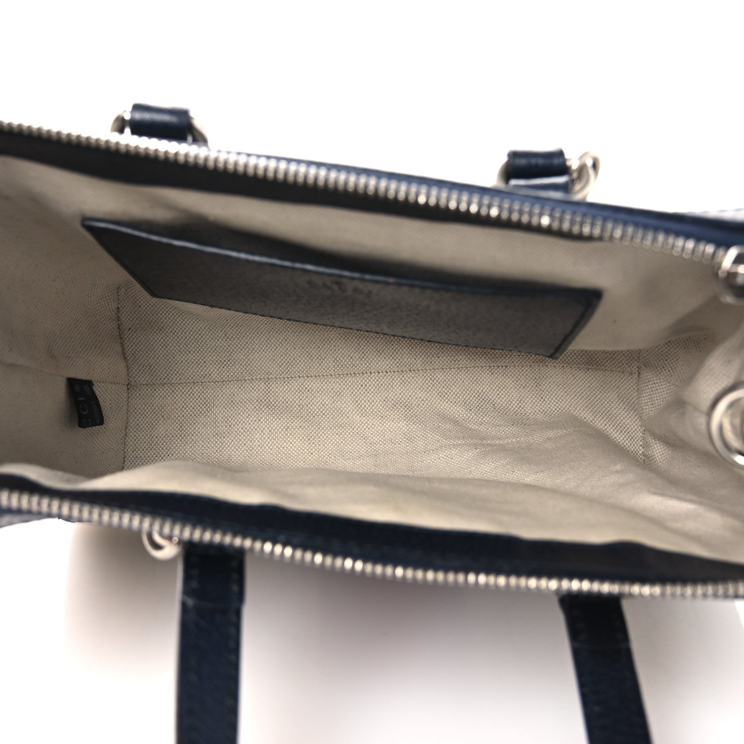 Gucci GG Supreme Monogram Textured Dollar Calfskin Web Small Ophidia Tote Bag Beige Blue
