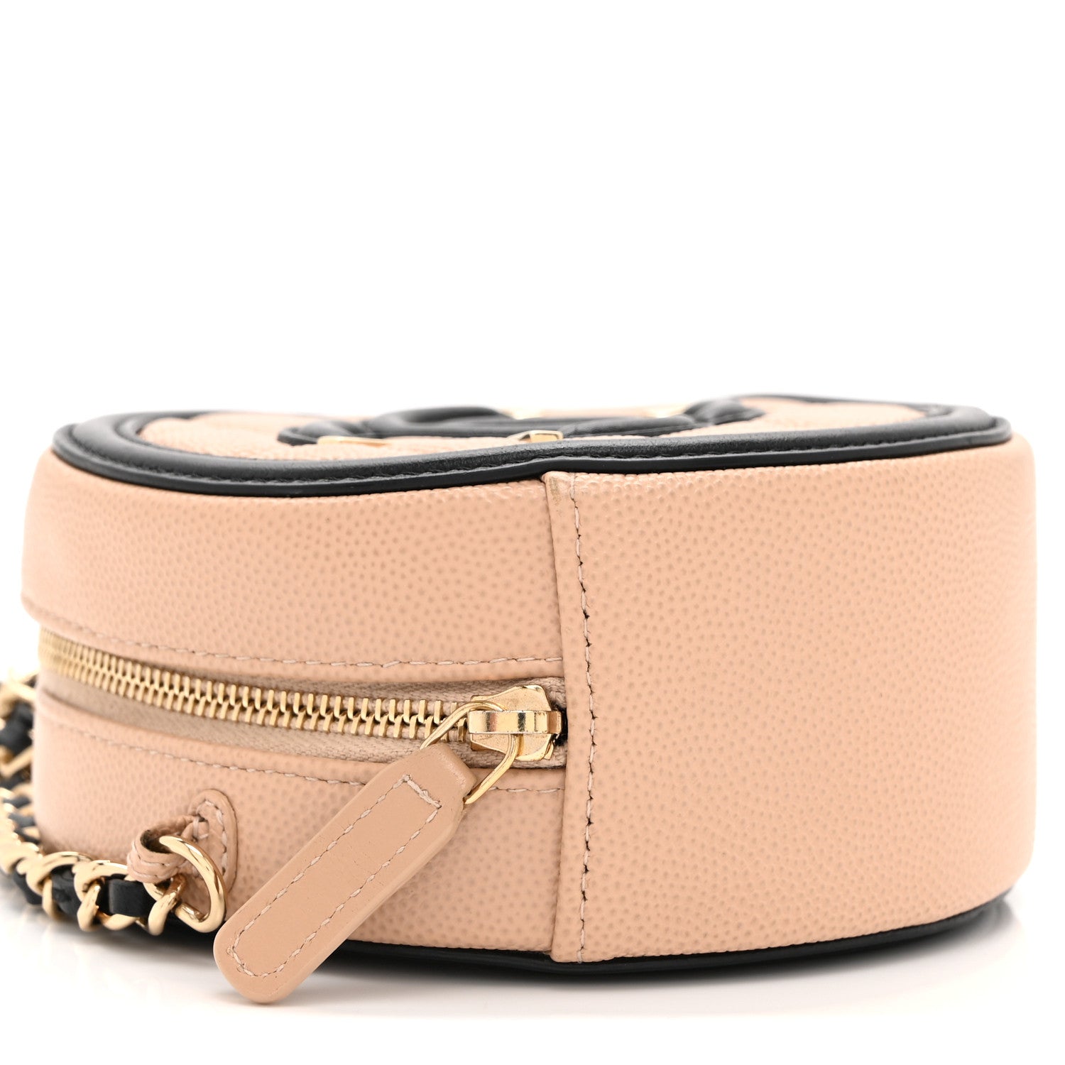 Chanel Caviar Quilted Round Filigree Crossbody Beige Black