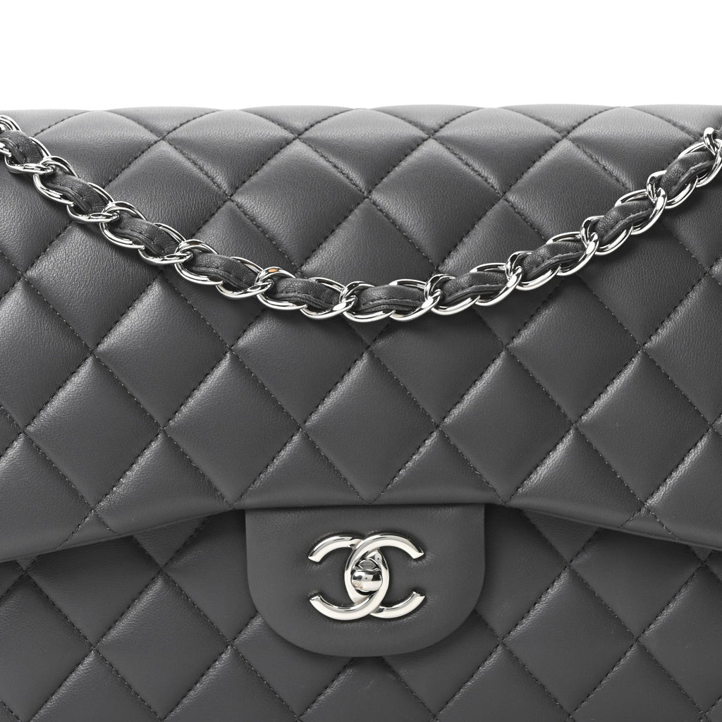 Chanel Lambskin Quilted Jumbo Double Flap Dark Grey