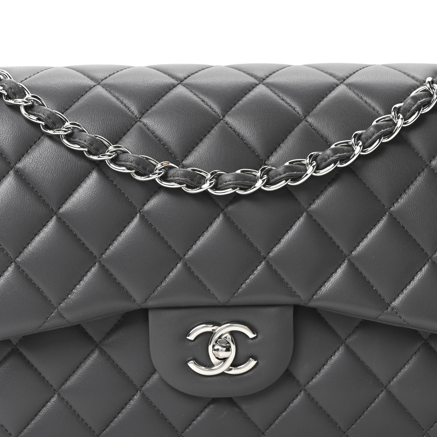 Chanel Lambskin Quilted Jumbo Double Flap Dark Grey