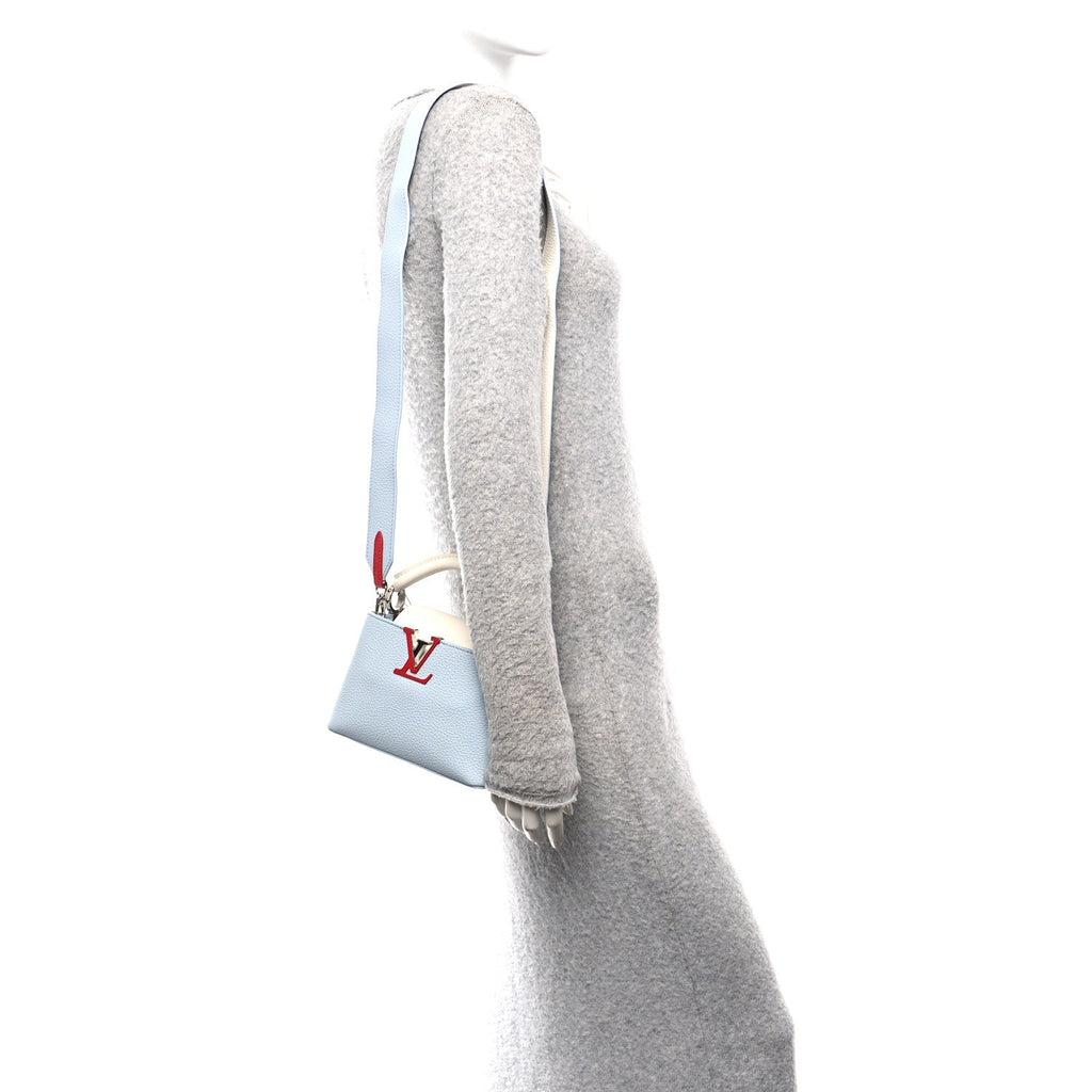 Louis Vuitton Taurillon Capucines Mini Light Blue White Red