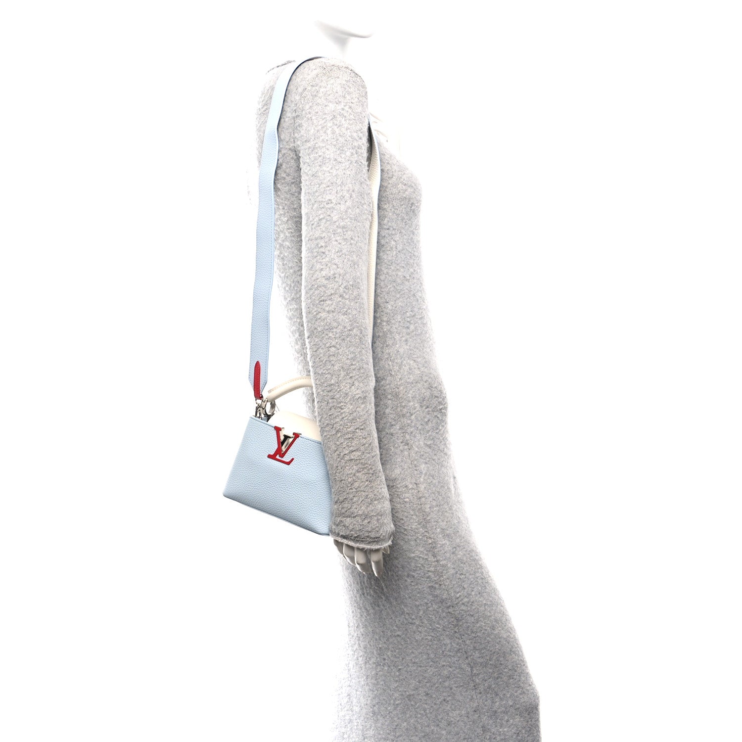 Louis Vuitton Taurillon Capucines Mini Light Blue White Red