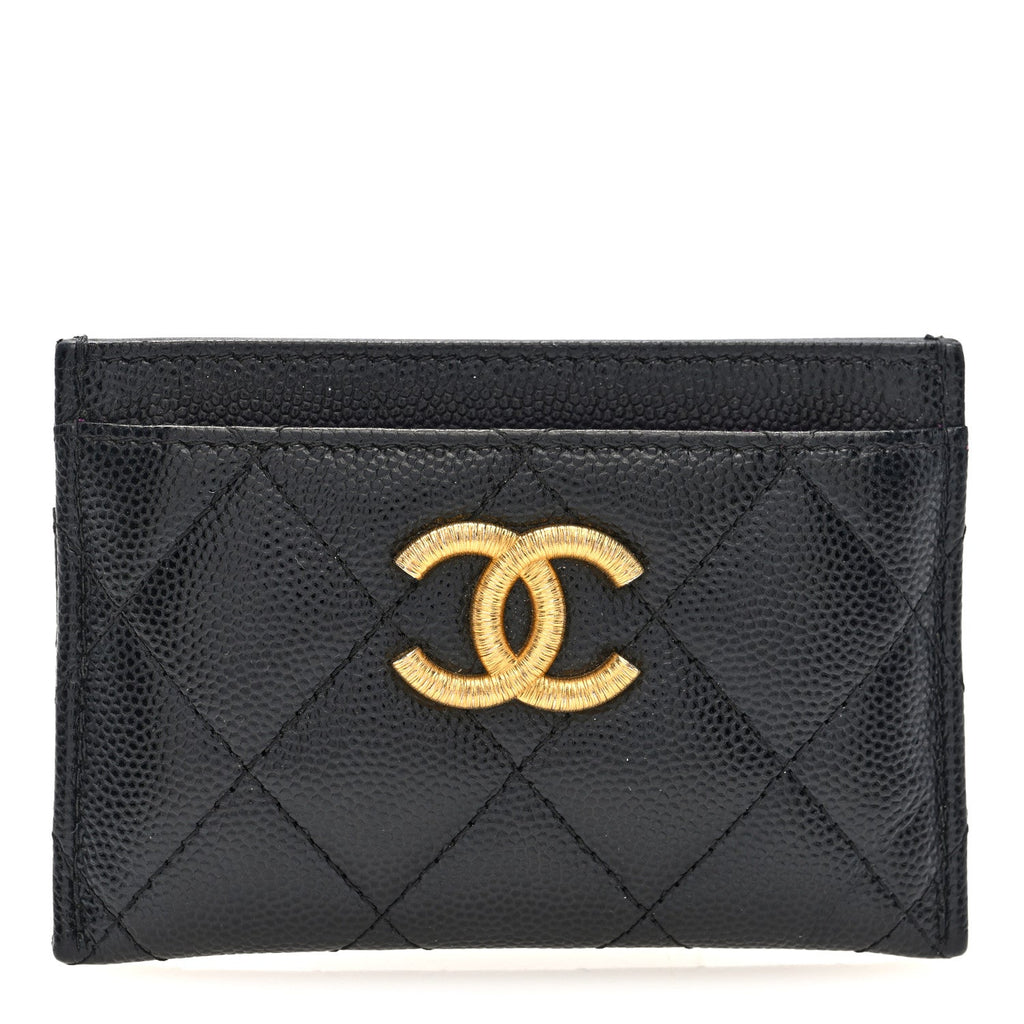 Caviar Quilted Textured CC Card Holder Black