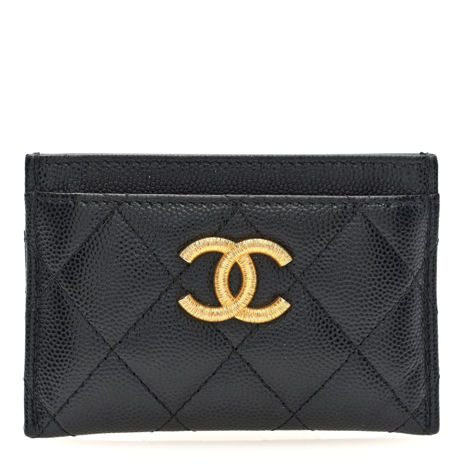 Caviar Quilted Textured CC Card Holder Black