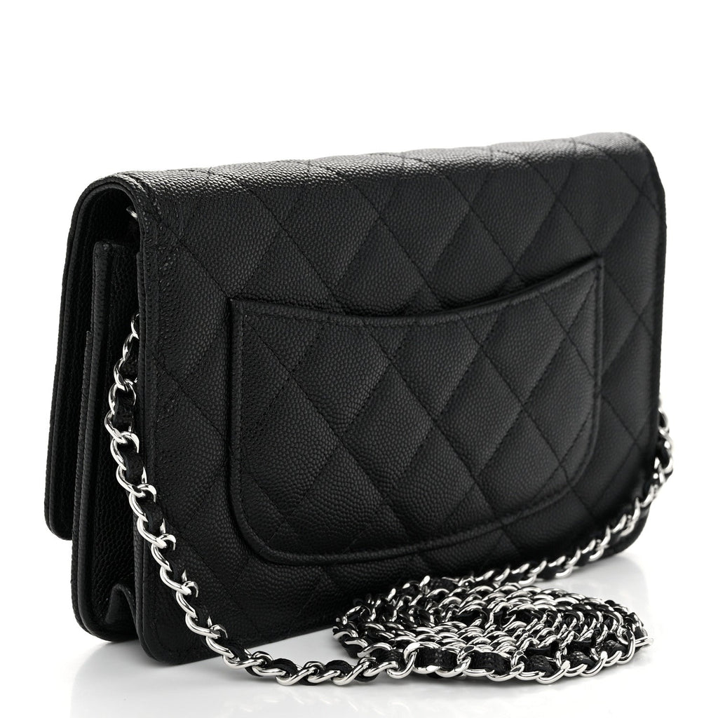 Chanel Caviar Quilted Chanel 19 Wallet On Chain WOC Black White