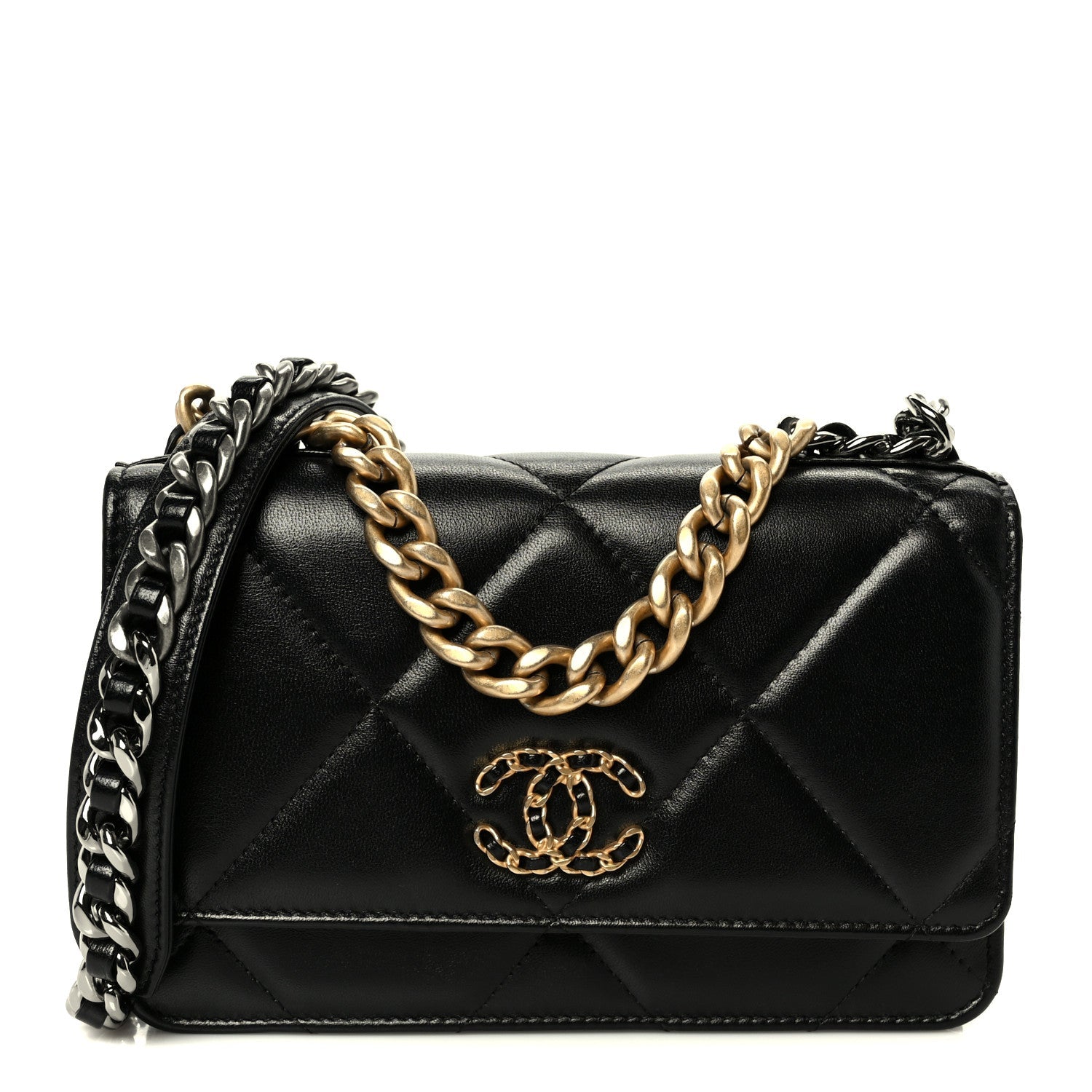 Chanel Lambskin Quilted Chanel 19 Wallet On Chain WOC Black