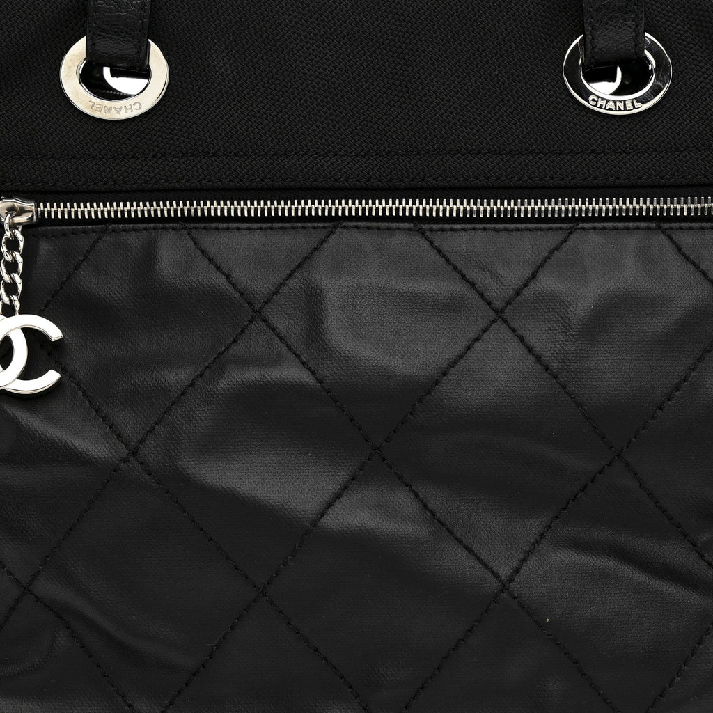 Chanel Coated Canvas Quilted Large Paris Biarritz Tote Black