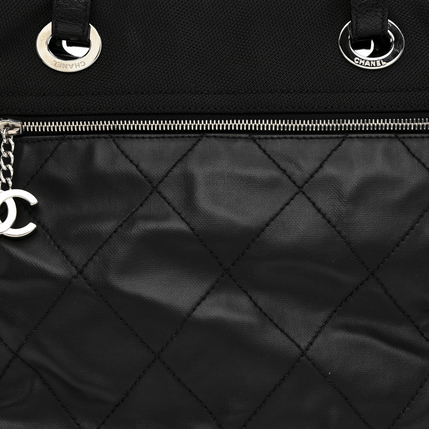 Chanel Coated Canvas Quilted Large Paris Biarritz Tote Black