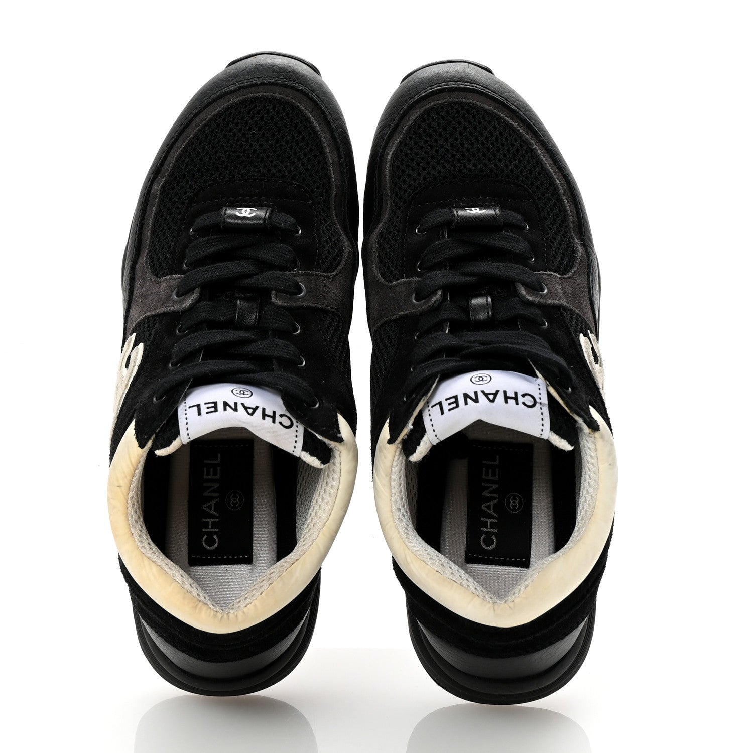 Mesh Suede Grained Calfskin Womens CC Sneakers 36.5 Black White