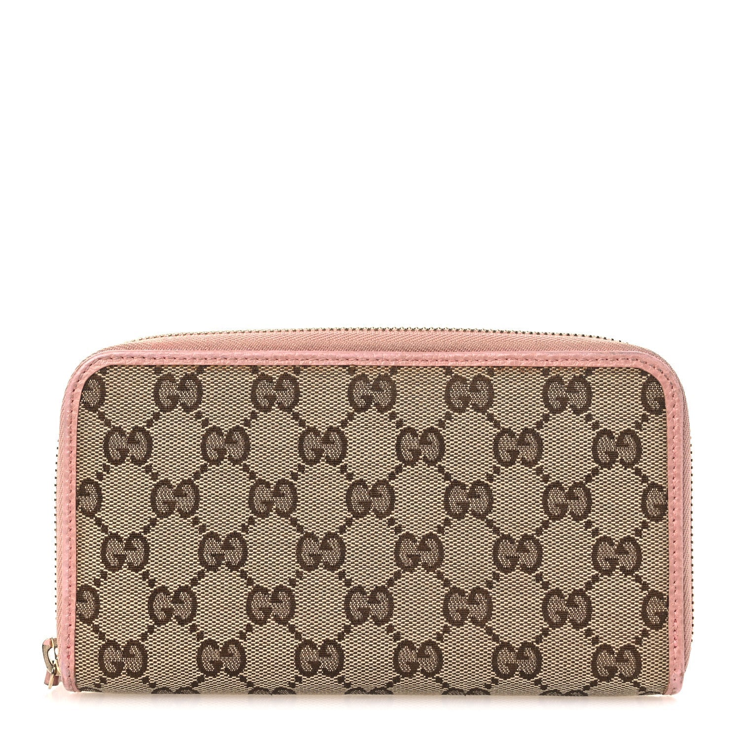 Gucci Monogram Dollar Calfskin Zip Around Wallet Beige Ebony Soft Pink