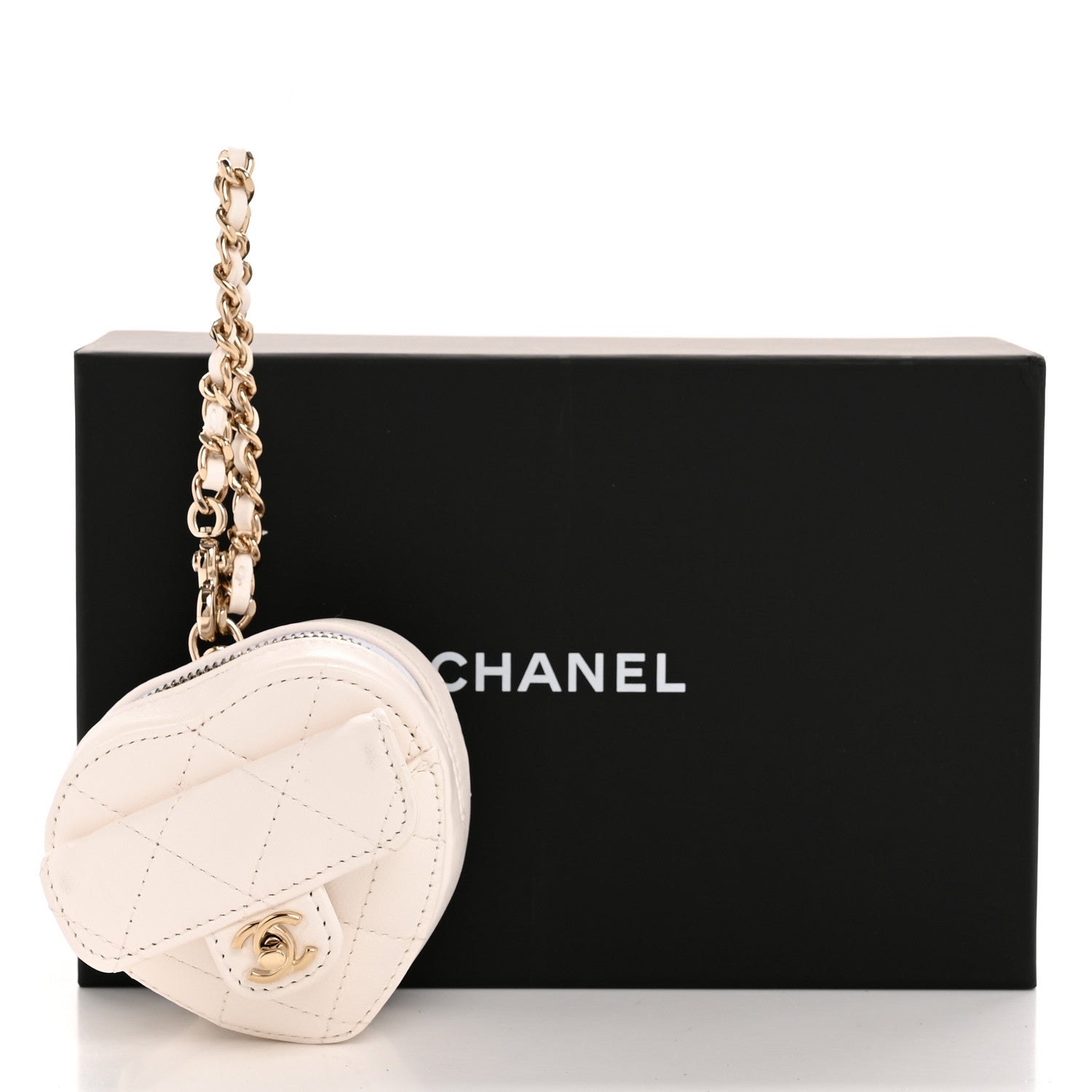 Lambskin Quilted CC Mini In Love Heart Bag Charm White