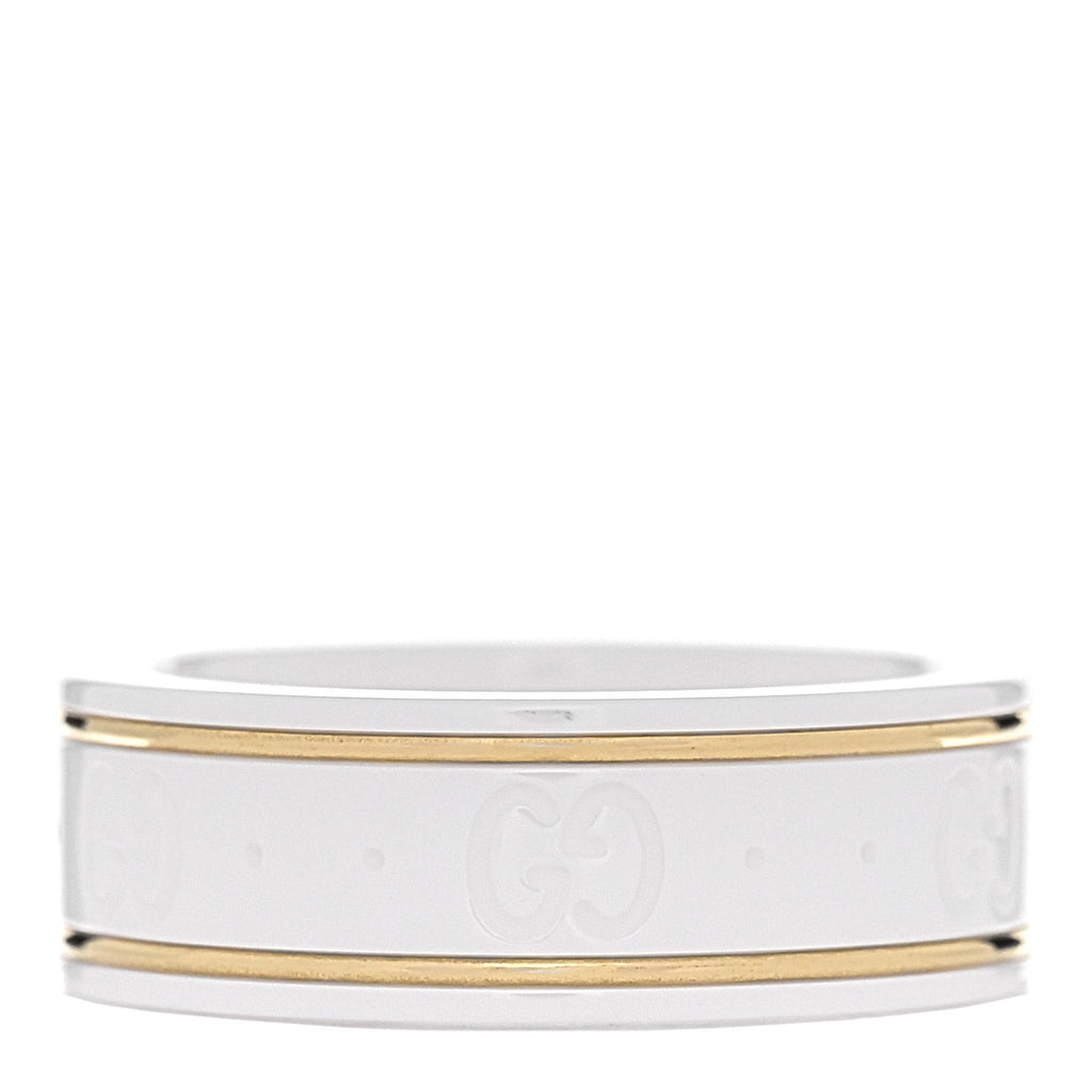 Gucci 18K Yellow Gold Zirconia 7mm Icon Band Ring 53 6.5 White