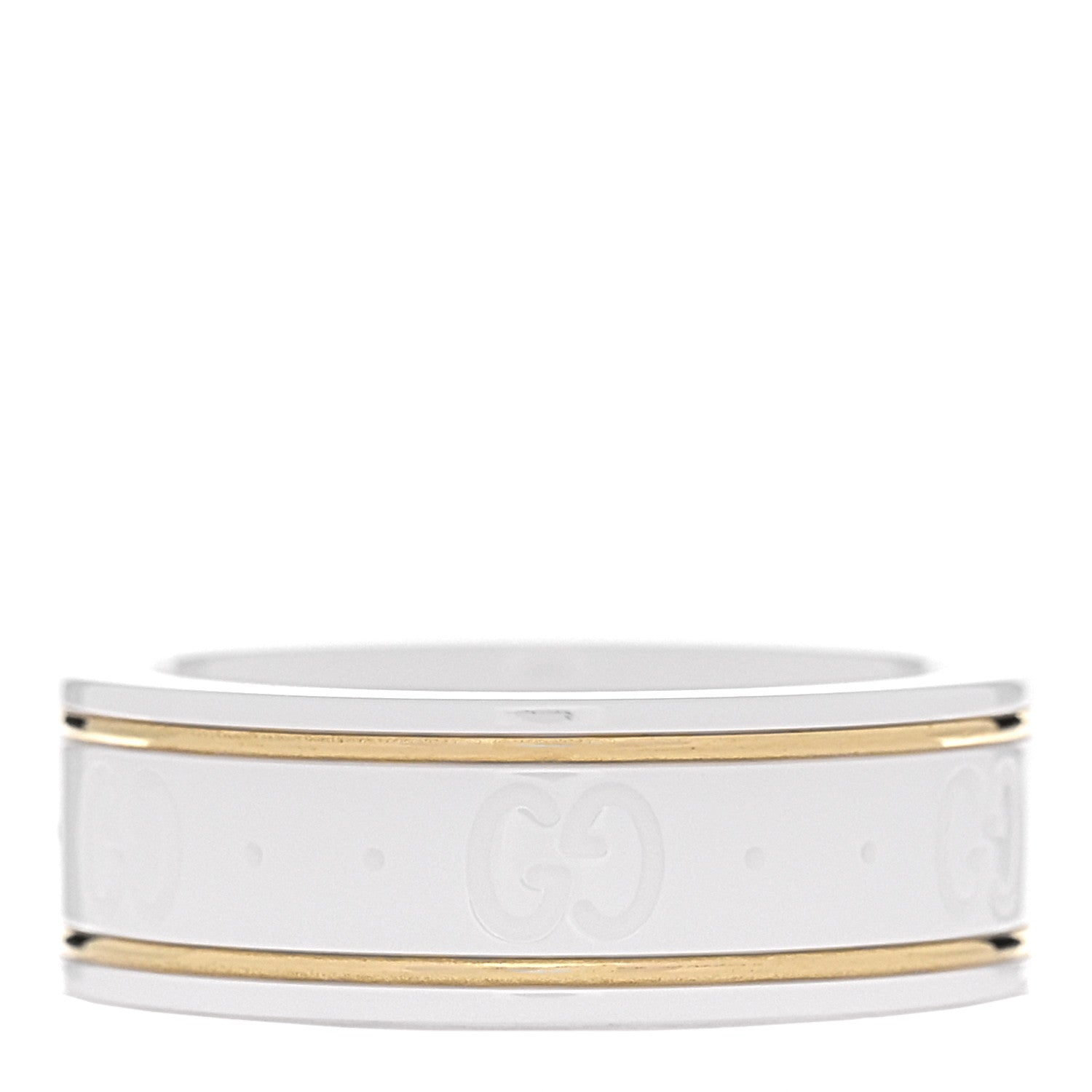 Gucci 18K Yellow Gold Zirconia 7mm Icon Band Ring 53 6.5 White