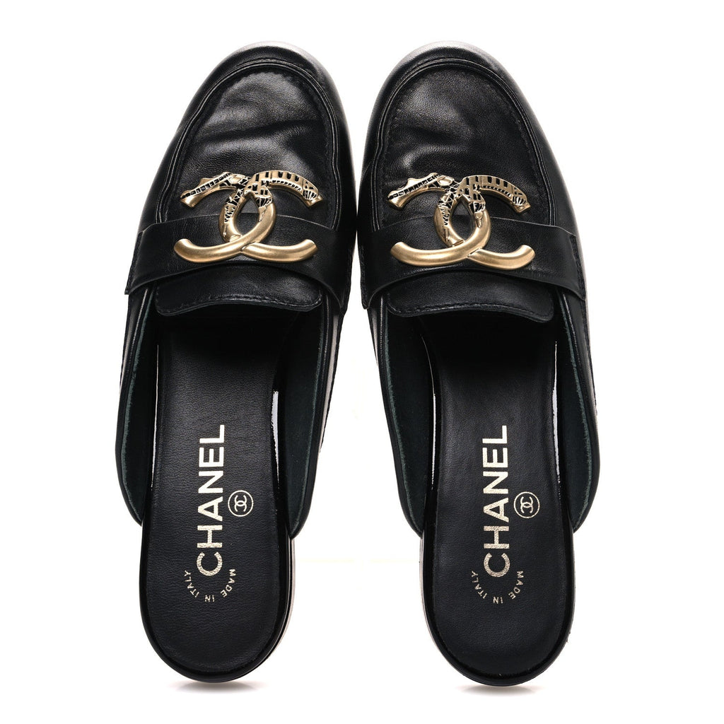 Lambskin CC Mules 38 Black