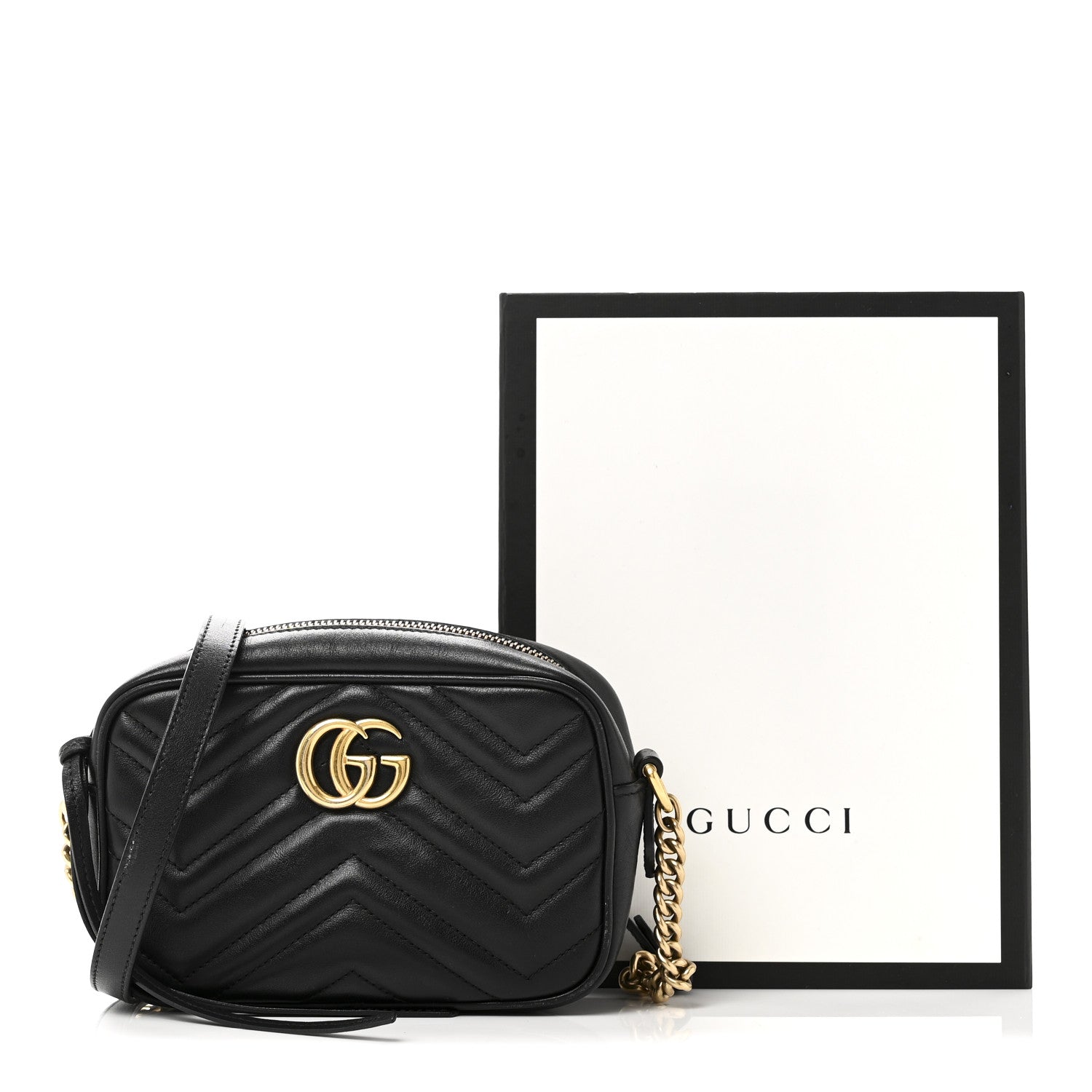 Gucci Calfskin Matelasse Mini GG Marmont Chain Shoulder Bag Black