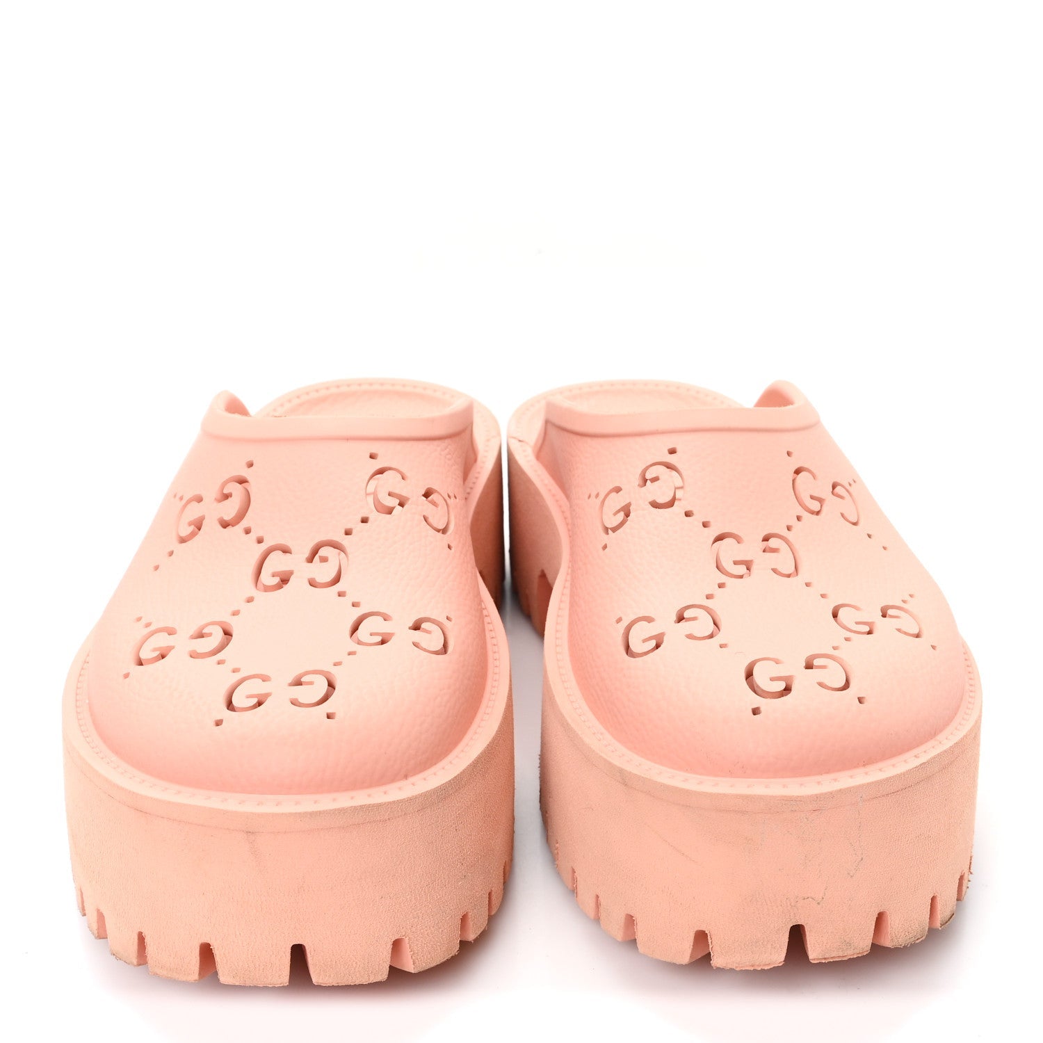 Gucci Rubber GG Monogram Perforated Elea Platform 55mm Lug Sole Sandals 41 Peachy Chic