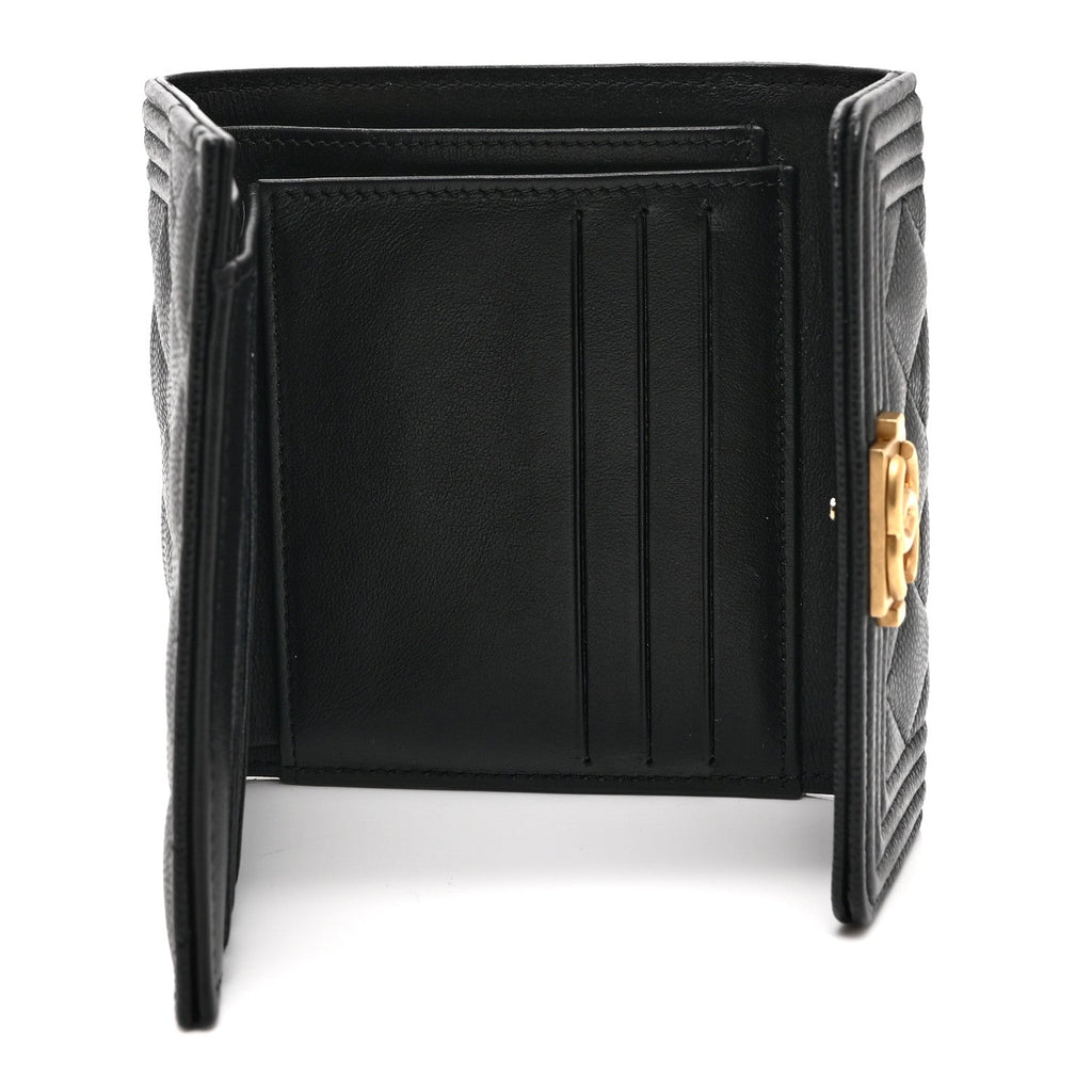 Chanel Caviar Quilted Compact Boy Wallet Black