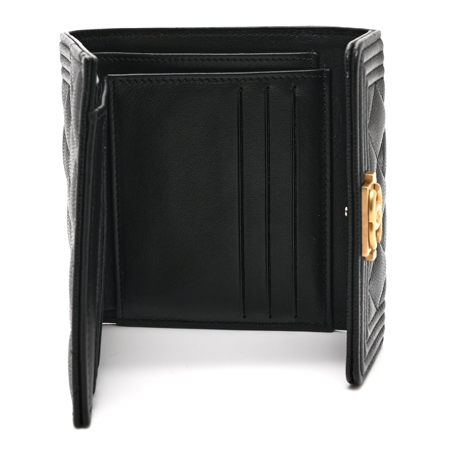 Chanel Caviar Quilted Compact Boy Wallet Black