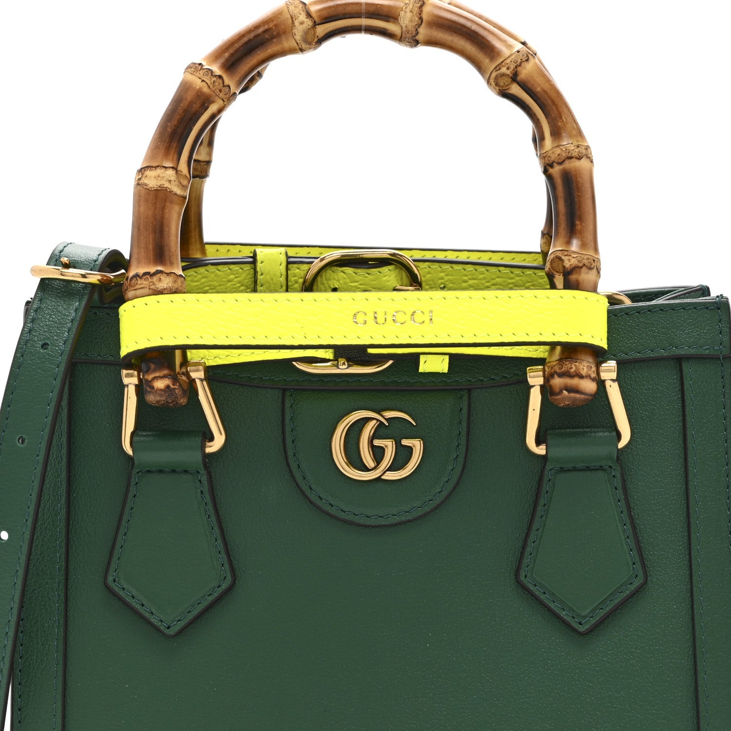 Gucci Wonka Grain Calfskin Mini Diana Tote Bag Green Yellow Fluo