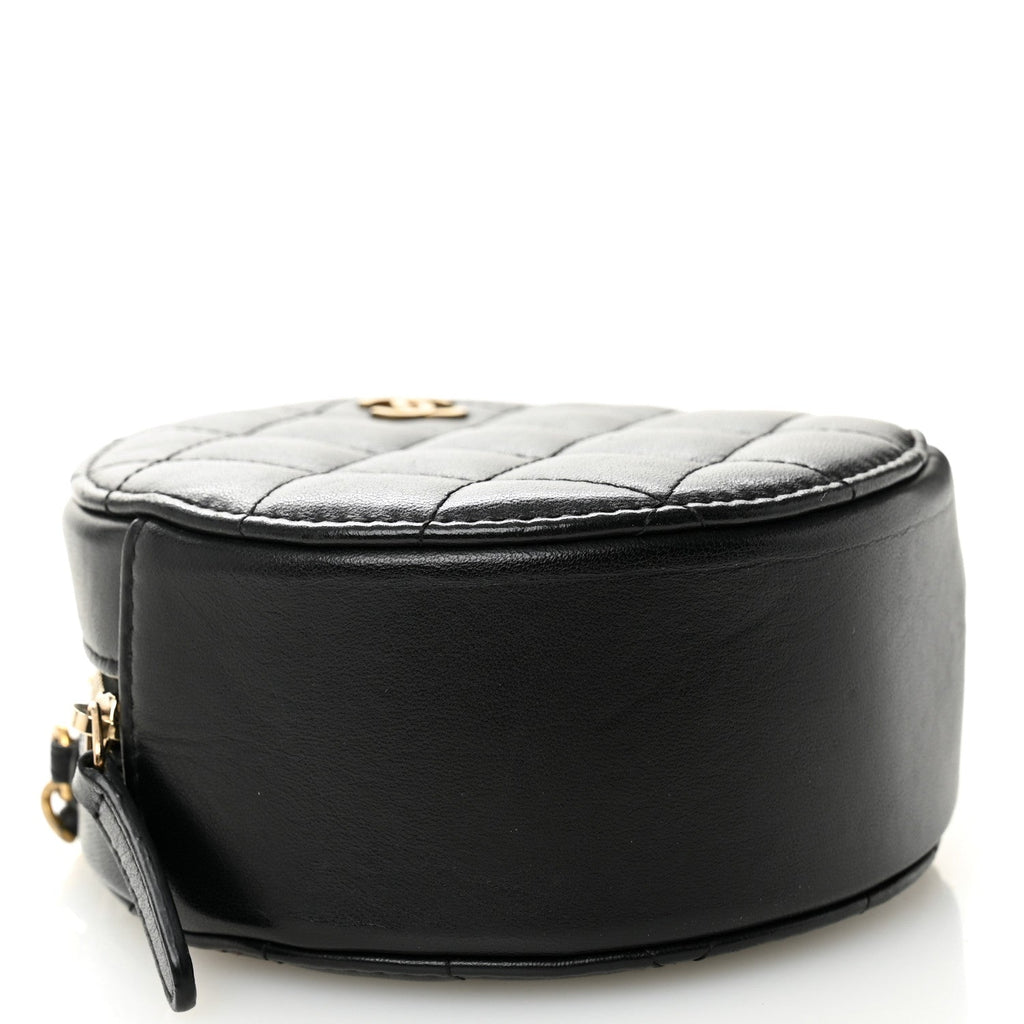 Chanel Lambskin Quilted Round Clutch With Chain Black
