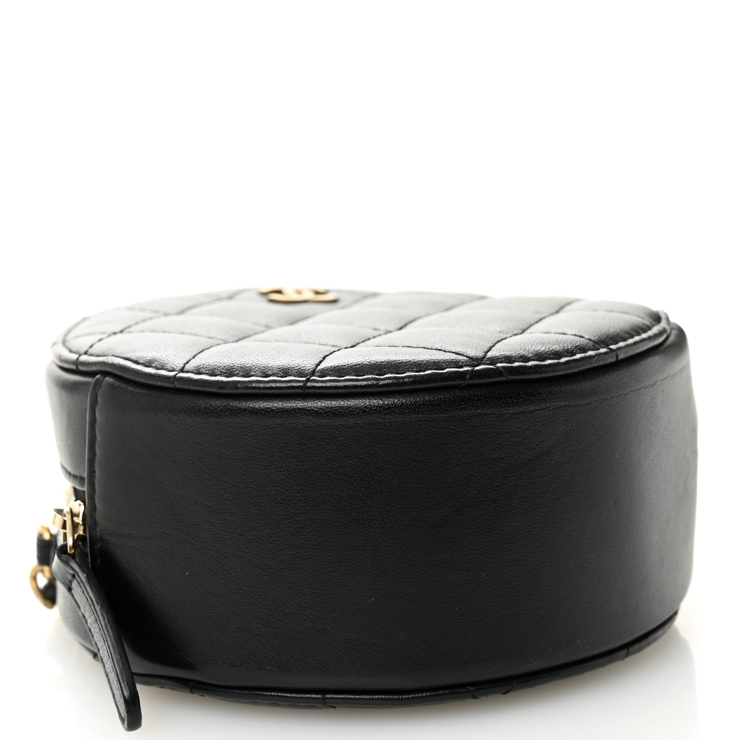 Chanel Lambskin Quilted Round Clutch With Chain Black