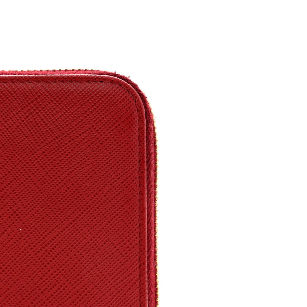 Prada Saffiano Metal Zip Around Wallet Fuoco