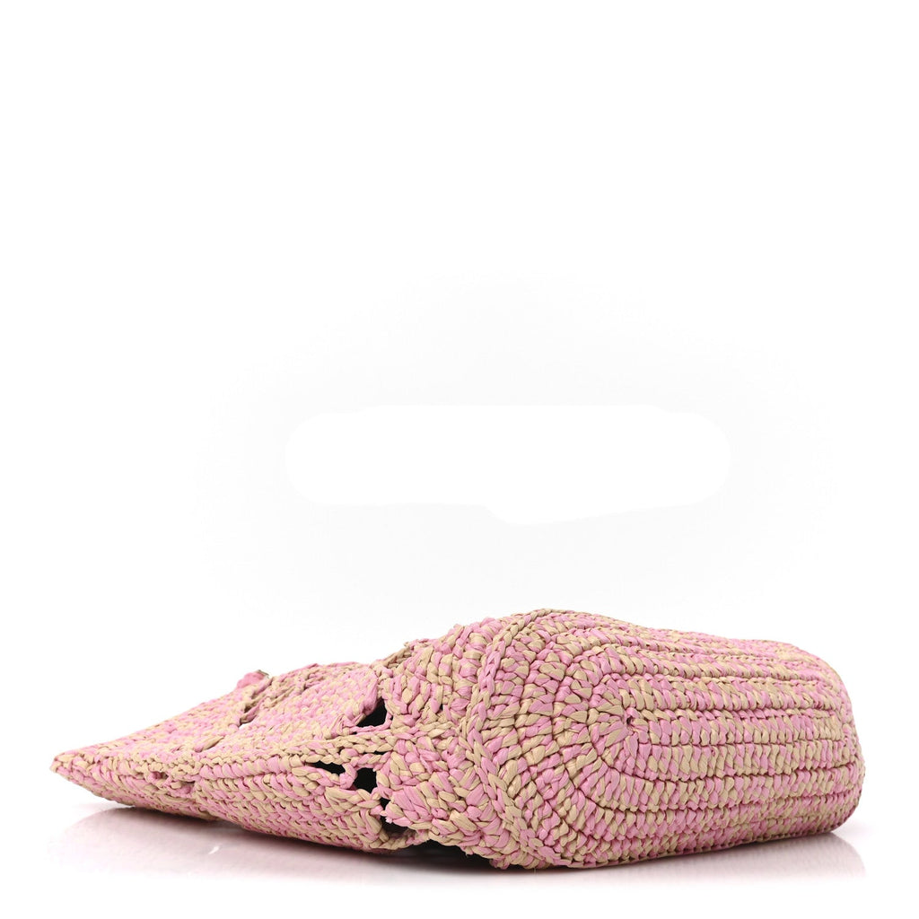 Chanel Raffia Effect Braided Small Shopping Bag Beige Pink