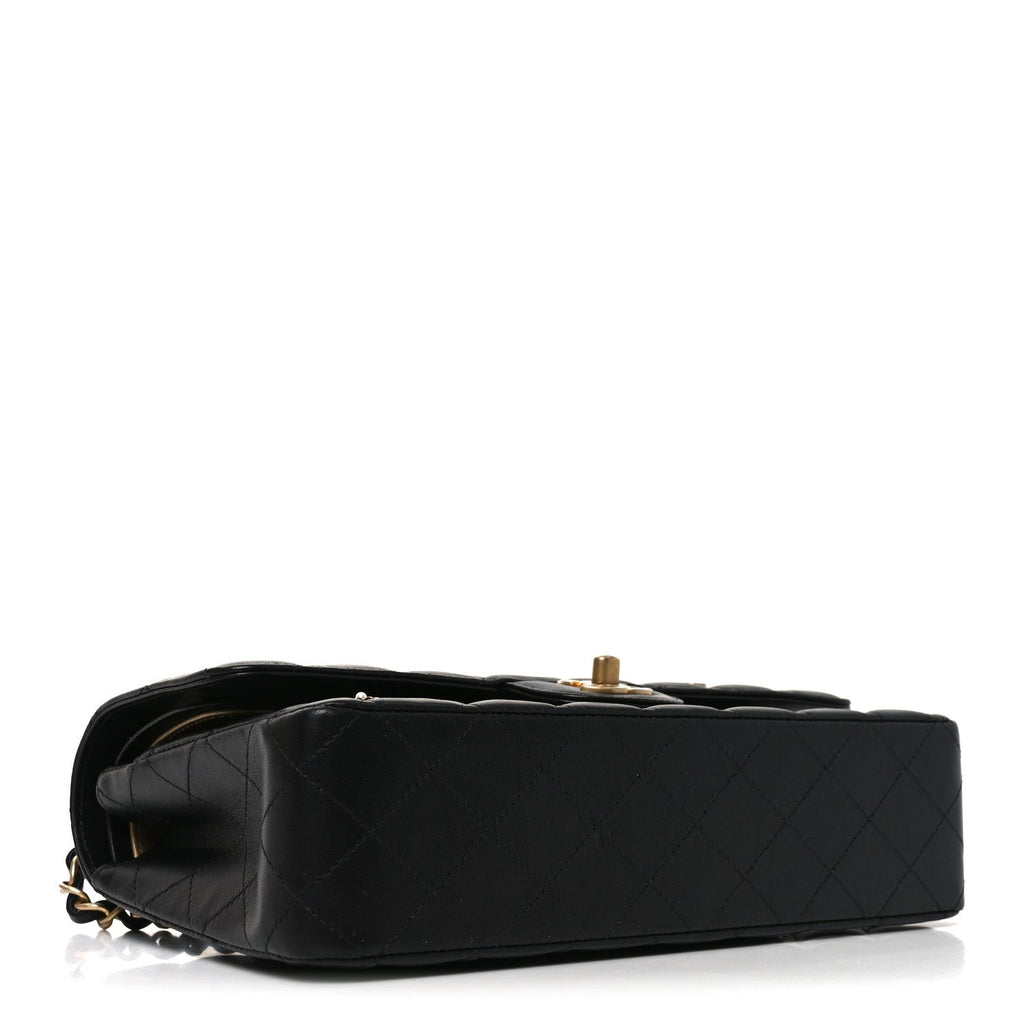 Chanel Lambskin Quilted Medium Rue Cambon Charms Double Flap Black