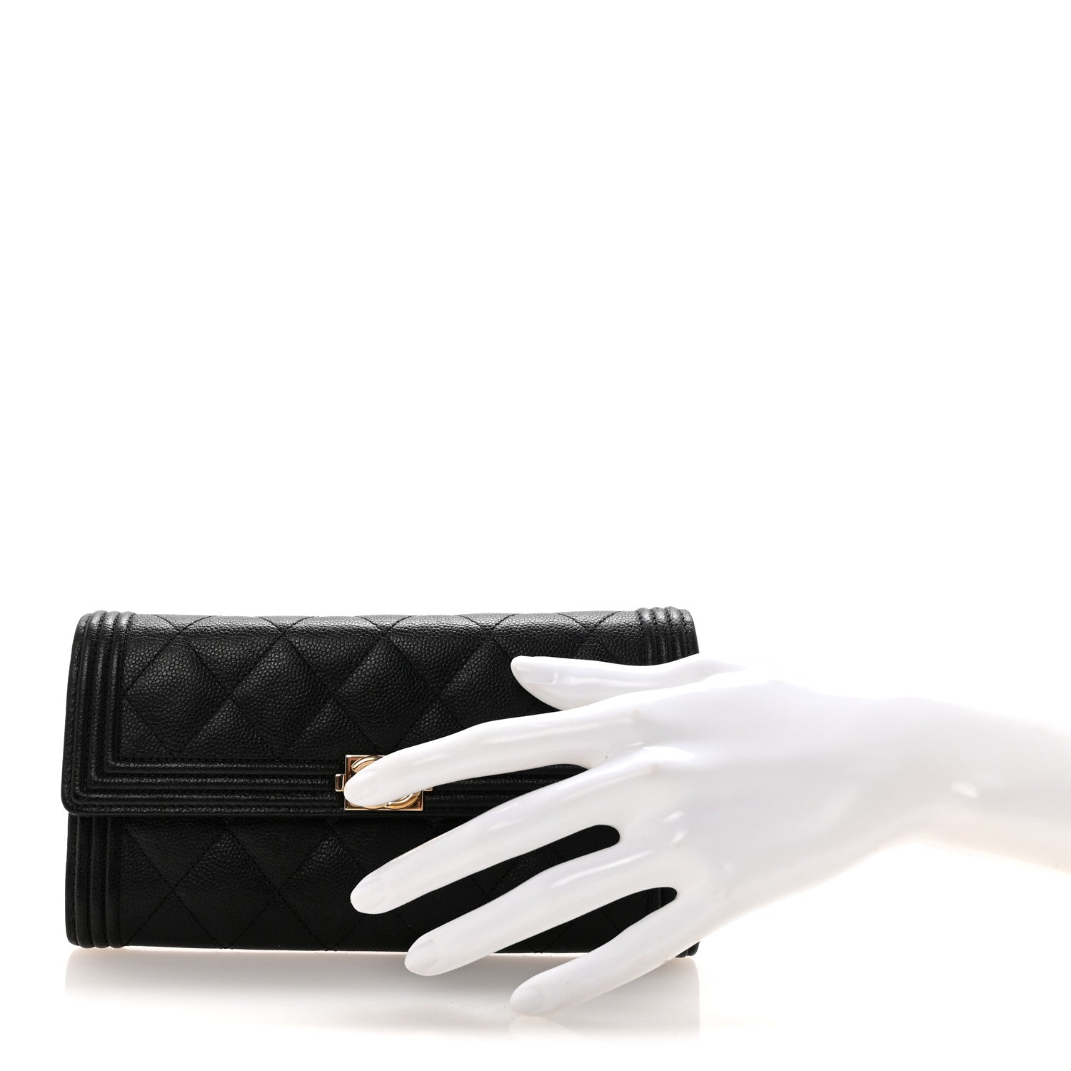 Caviar Quilted Long Boy Flap Wallet Black