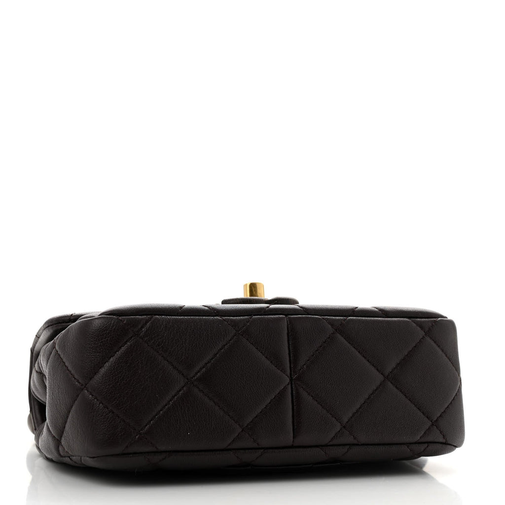 Chanel Lambskin Wenge Quilted Mini Fashion Wood Square Flap Dark Purple
