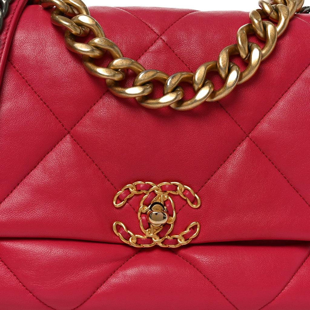 Chanel Goatskin Quilted Large Chanel 19 Flap Dark Pink