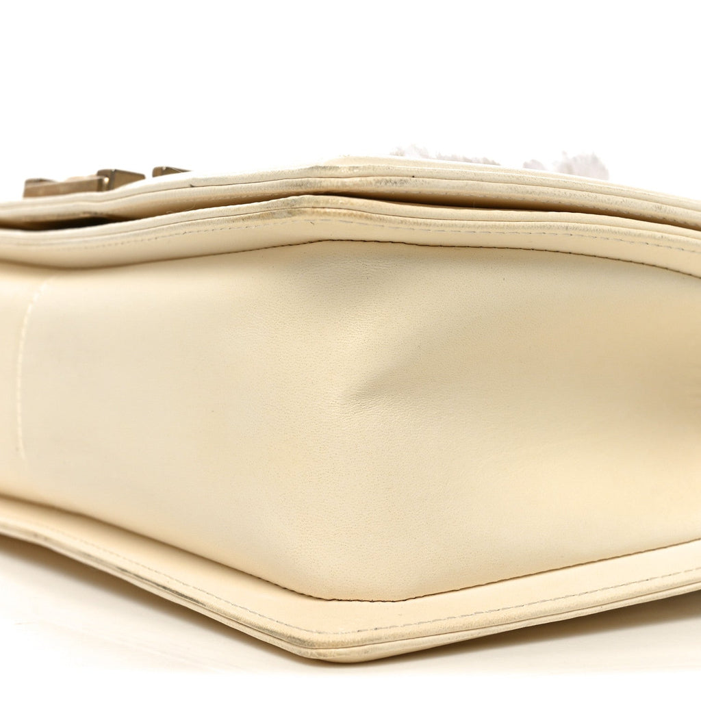 Chanel Lambskin Tulle Embroidered Medium Boy Flap White