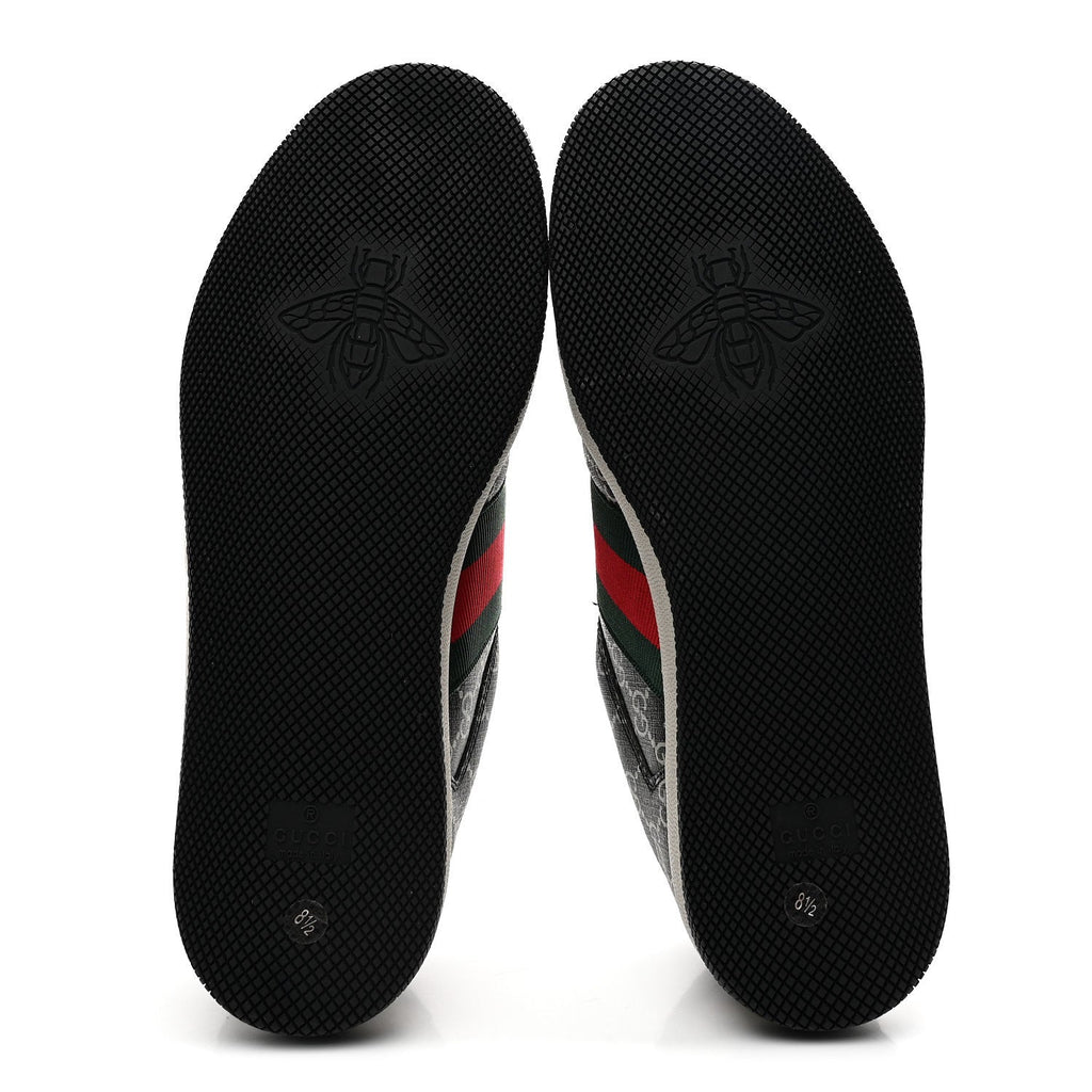 Gucci GG Supreme Monogram Miro Soft Calfskin Web Mens Screener Sneakers 8.5 Black Grey Sky