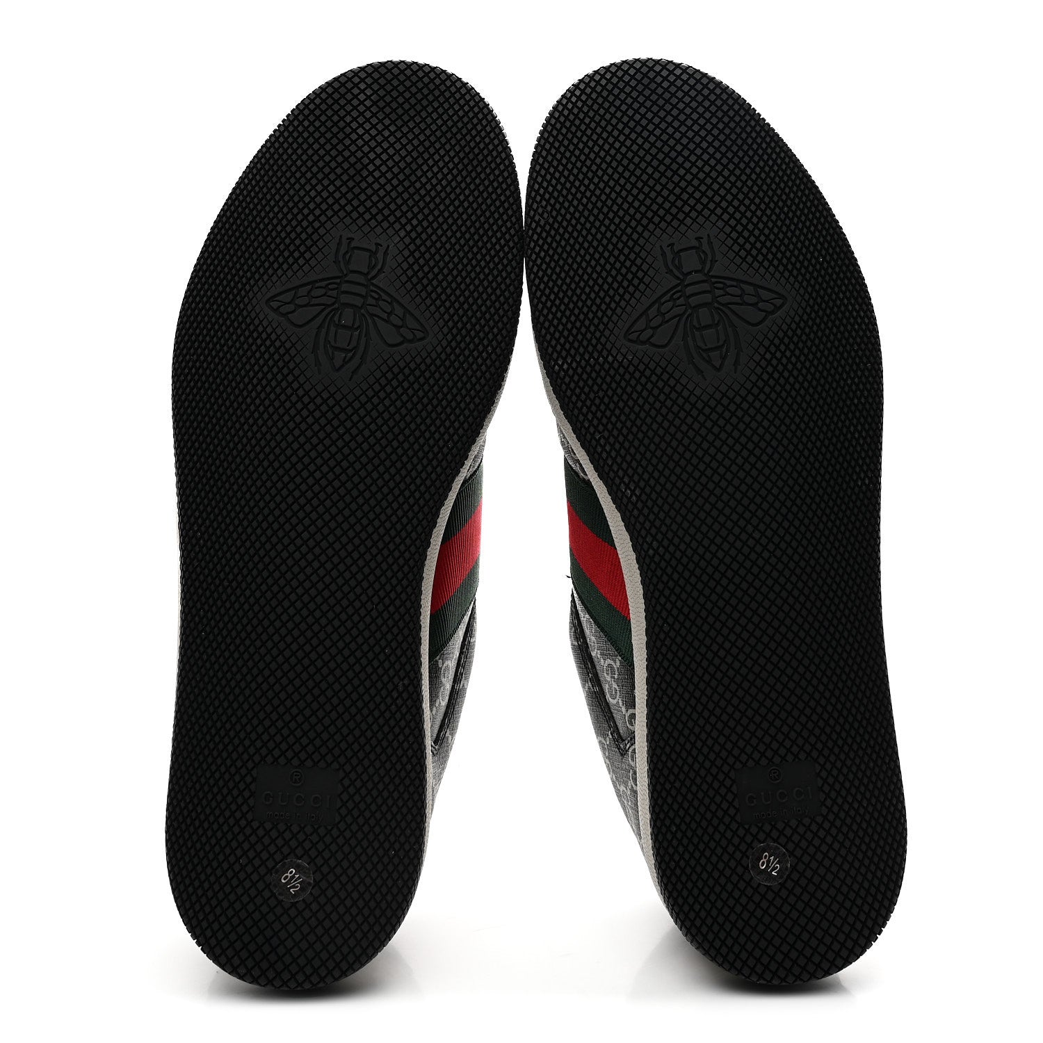 Gucci GG Supreme Monogram Miro Soft Calfskin Web Mens Screener Sneakers 8.5 Black Grey Sky