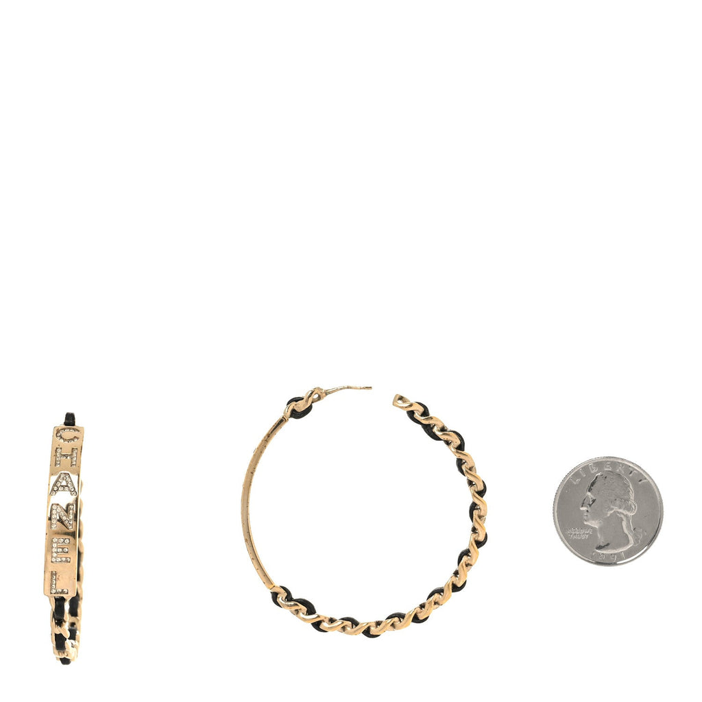 Metal Lambskin Crystal Sergeant Chanel Hoop Earrings Gold