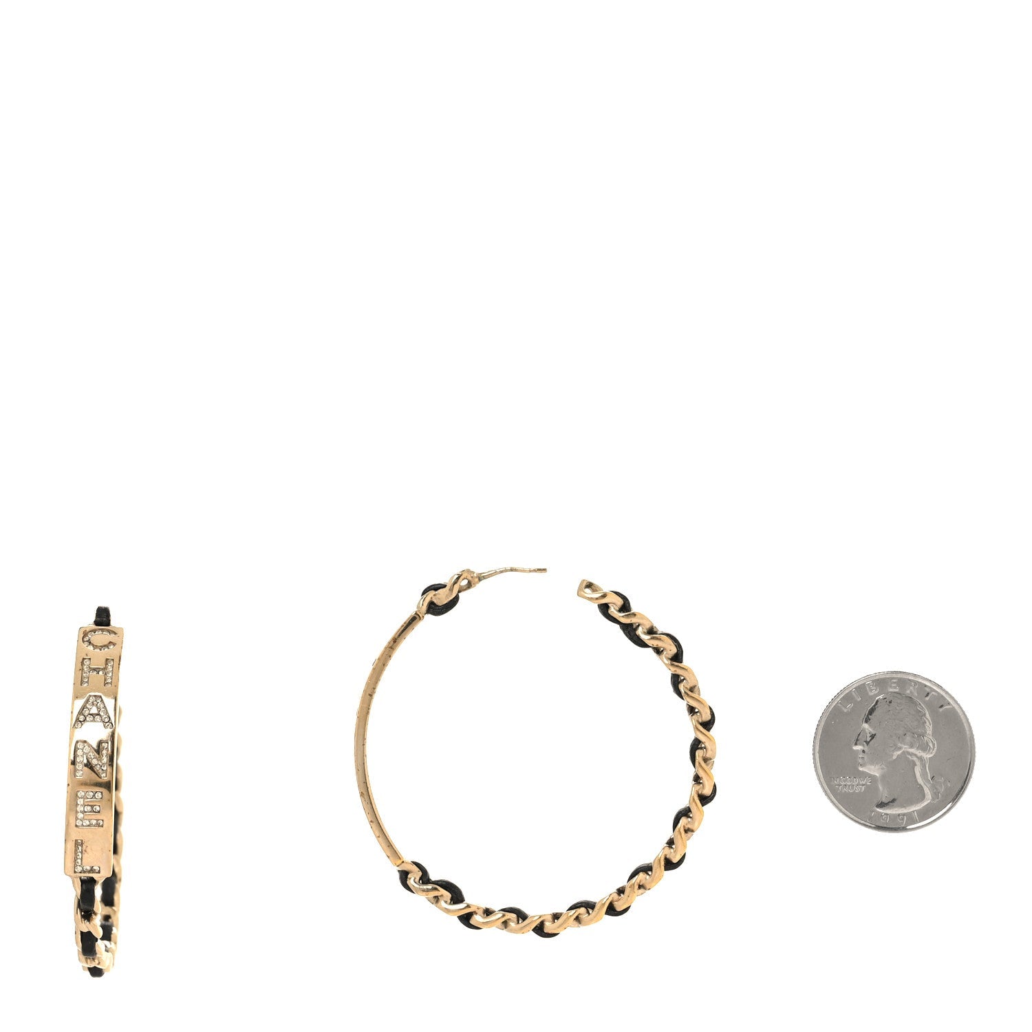 Metal Lambskin Crystal Sergeant Chanel Hoop Earrings Gold