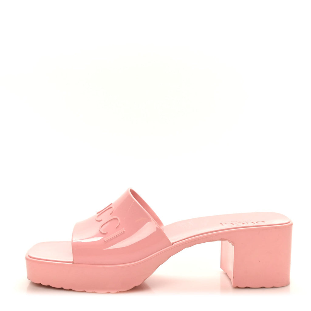Gucci Rubber Gucci Logo Womens Platform 20/60mm Slide Sandals 38 Wild Rose