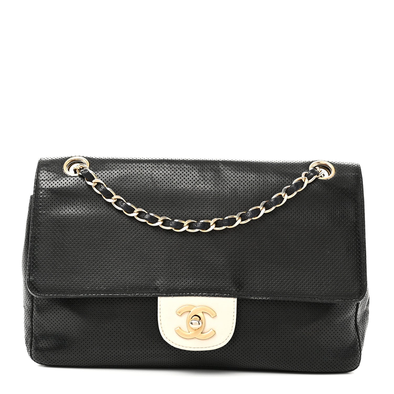 Chanel Lambskin Perforated Medium Single Flap Bag Black White