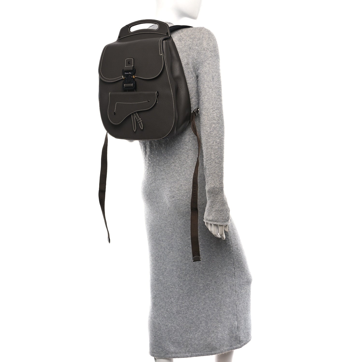 Christian Dior Grained Calfskin Maxi Gallop Sling Bag Grey