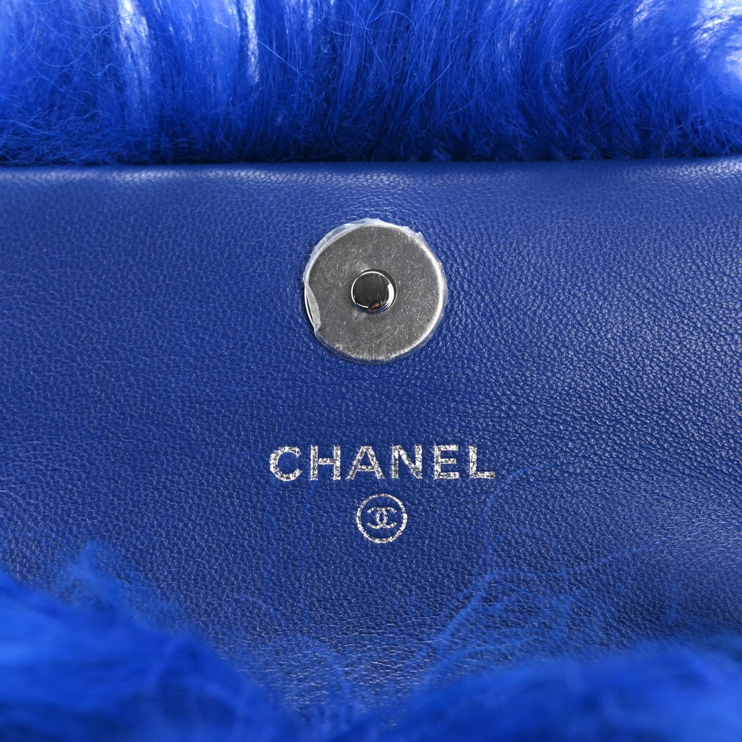 Chanel Shearling Lambskin CC Hook Card Holder Blue