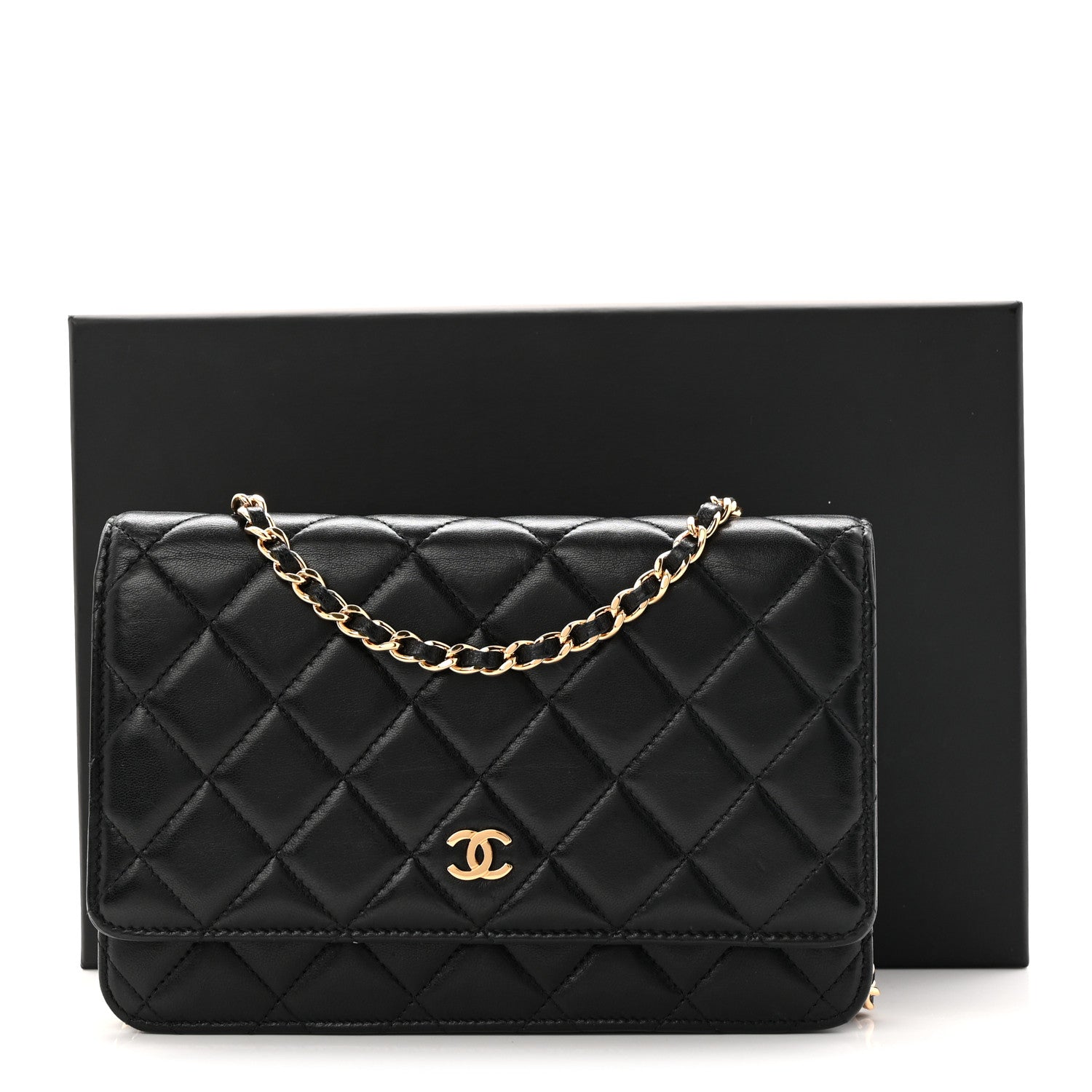 Chanel Lambskin Quilted Wallet On Chain WOC Black